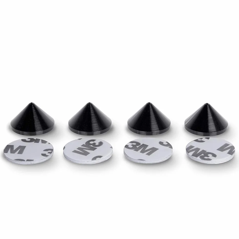 PrecisionGeek Aluminio Negro puntas de desacople para altavoces + 3M adhesiva almohadilla de espuma