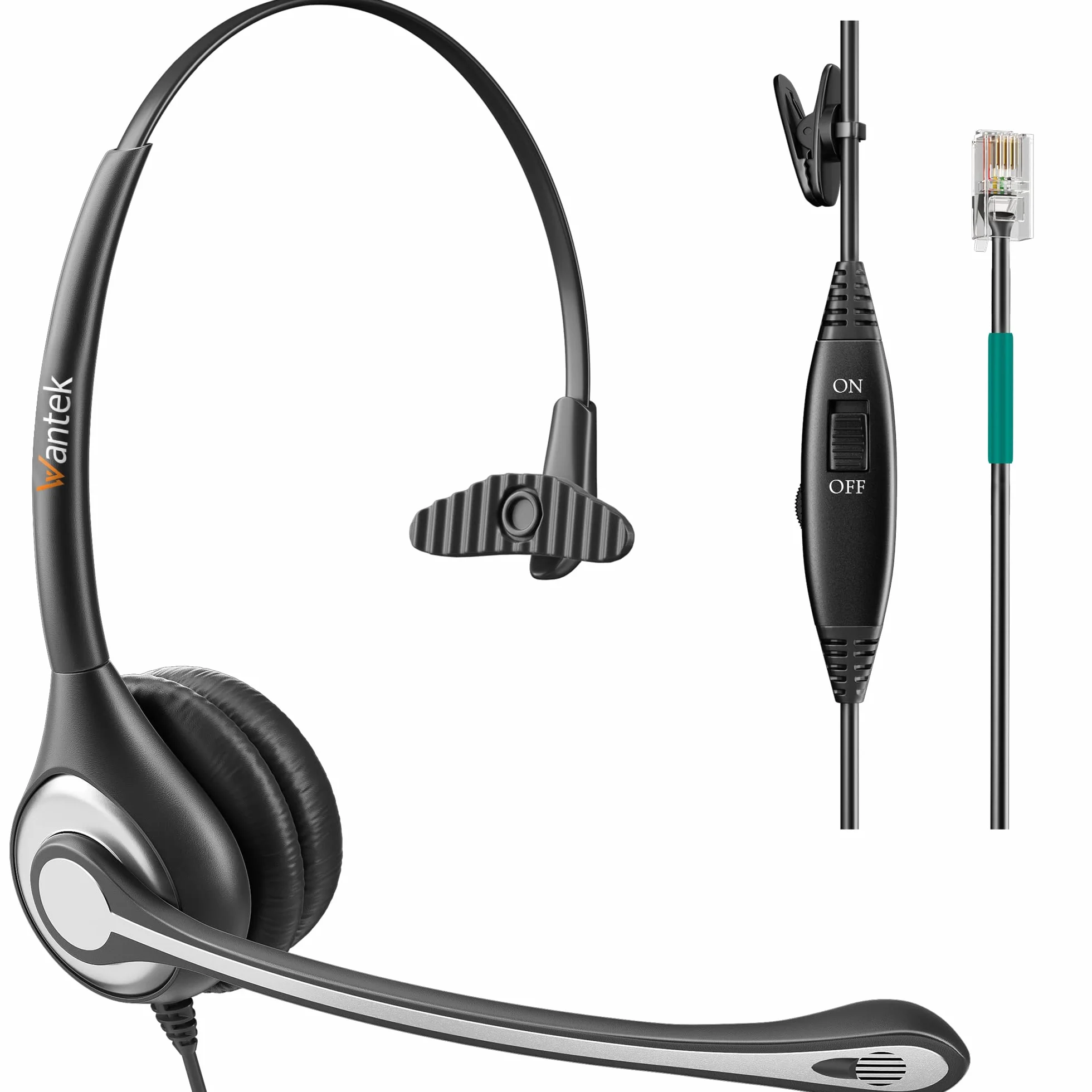 Wantek Auriculares Teléfono Fijo RJ9 Mono, Micrófono Cancelación Ruido, Cascos Control Volumen para ShoreTel Plantronics Polycom Zultys NEC Nortel Norstar Meridian F600S2