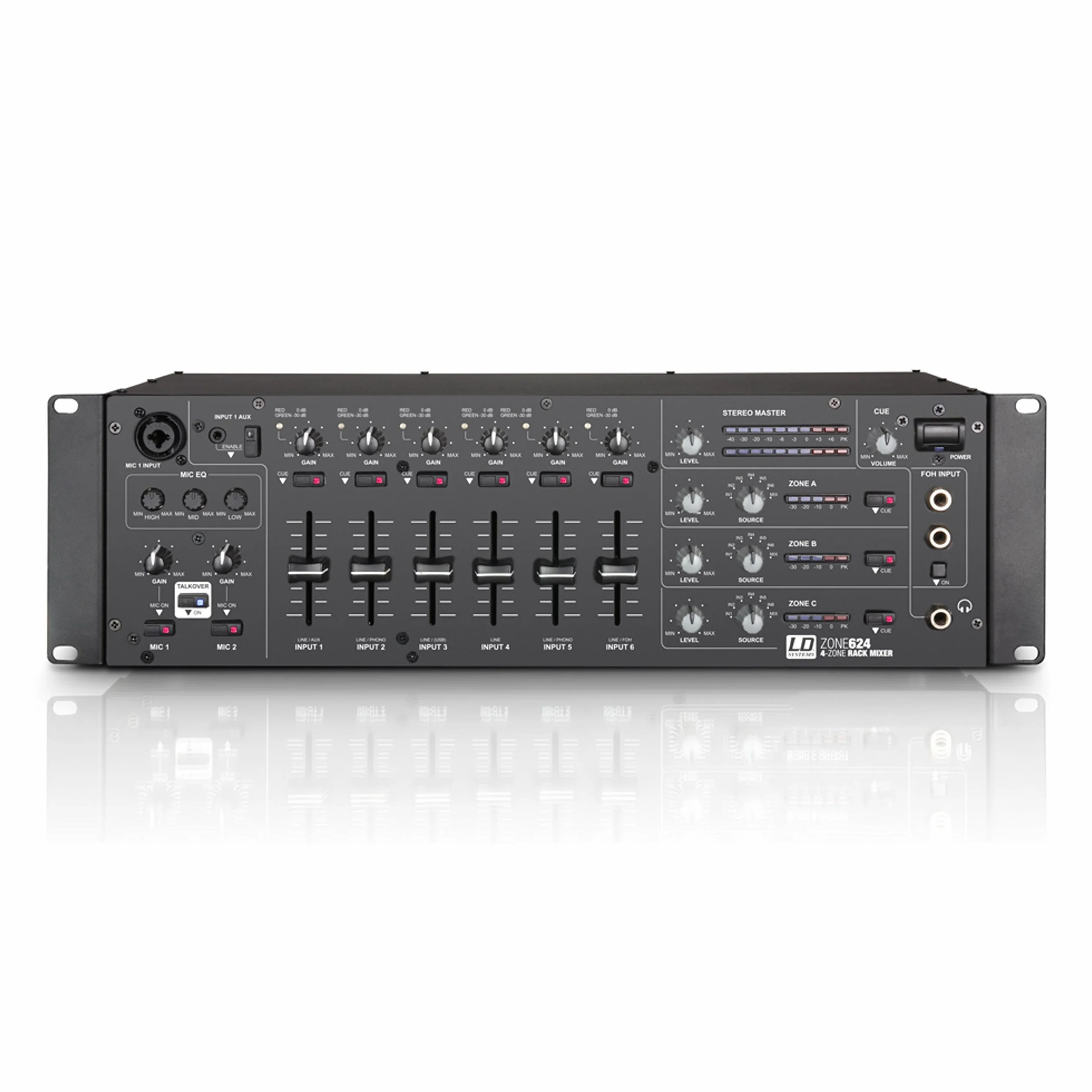 LD Systems ZONE 624 - Mezclador de 4 zonas, formato 19" 3 U