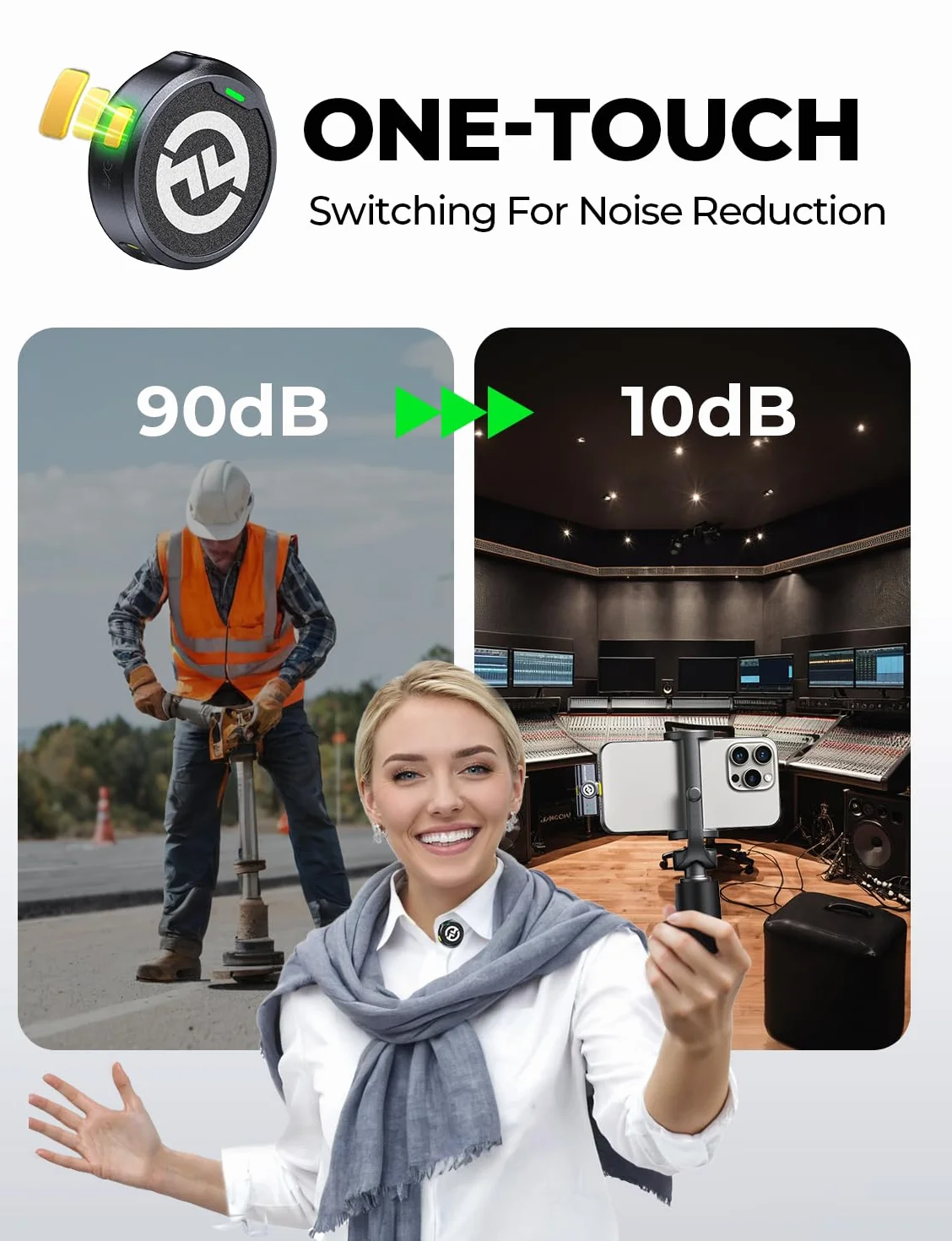 Hollyland Lark M2 Micrófono Inalambrico Solapa Compatible con Teléfonos Android, iPhone 15, 300 m, Hi-Fi Audio, Cancelación de Ruido, 30H Duración, Micrófono Inalámbrico para Livestream Vlog - Negro