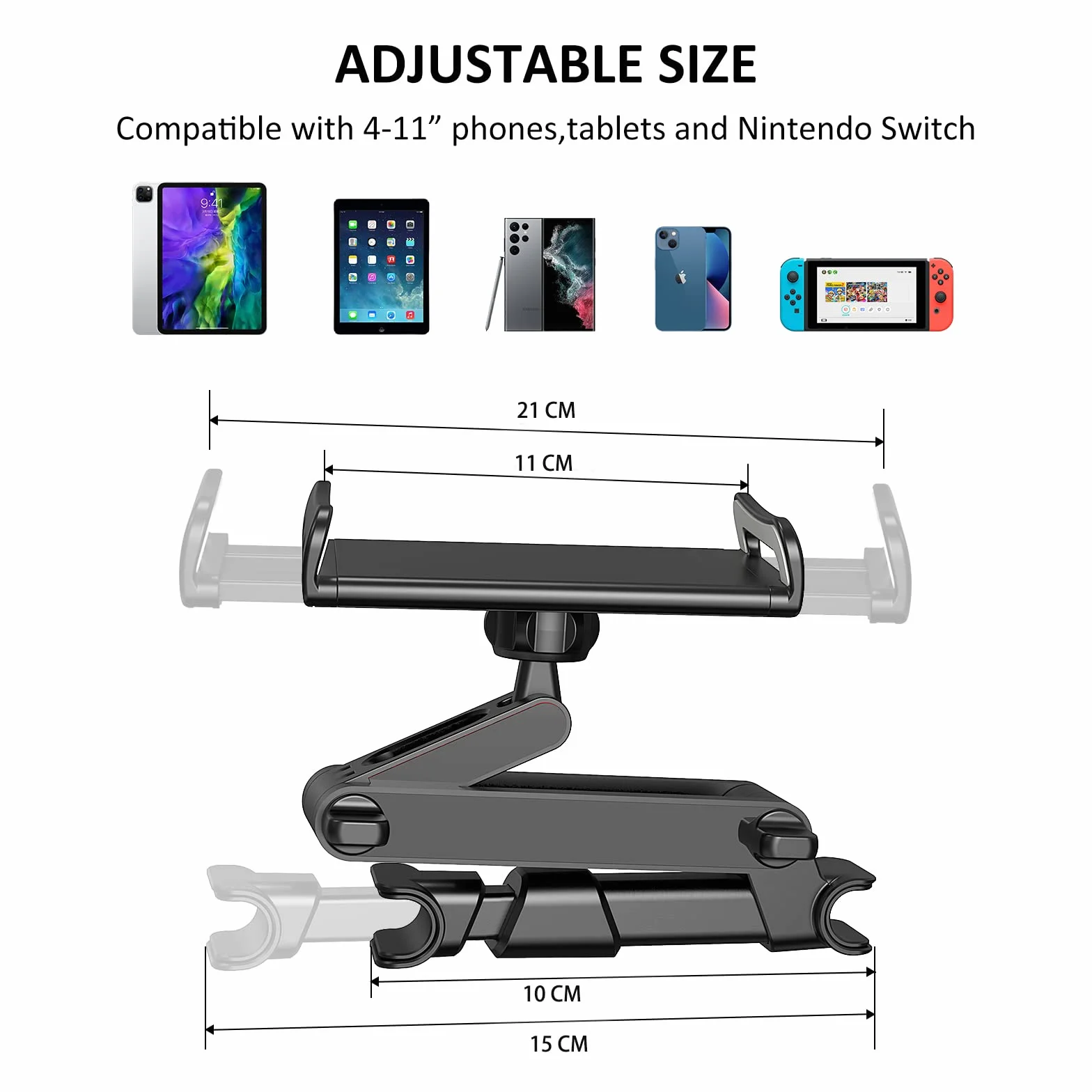 Soporte para reposacabezas de Coche Giratorio 360°, Soporte de Asiento Trasero Ajustable para Tablet y teléfono móvil, iPad Air Mini(Negro)