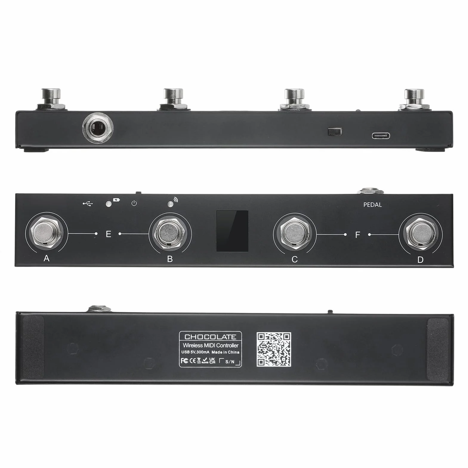 Pedal MIDI inalámbrico,Chocolate BT Controlador MIDI inalámbrico recargable 4 botones Controlador de pie MIDI portátil Control de la aplicación del pedal
