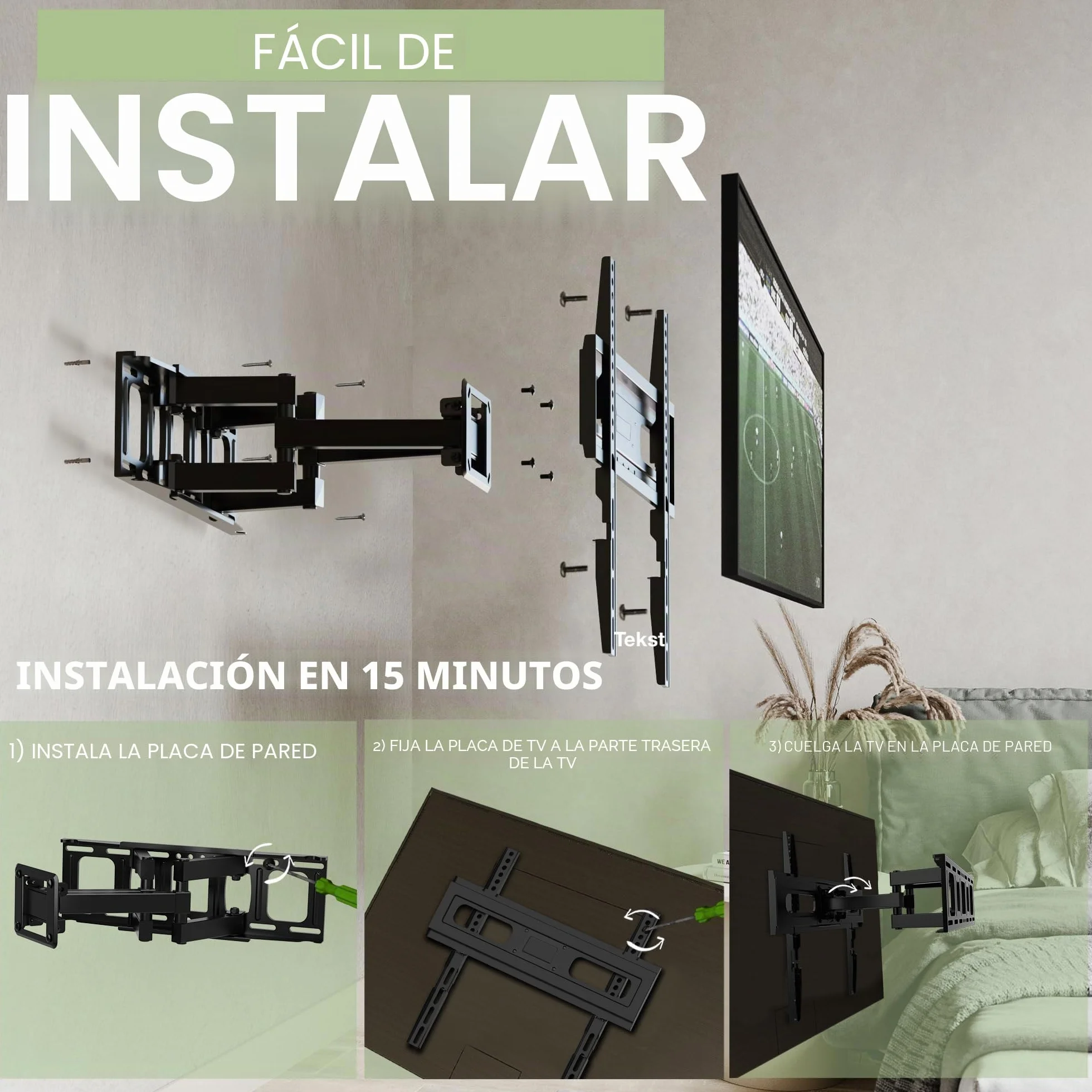 Soporte de Pared para TV 32-65 Pulgadas VESA 400x400mm Inclinación Giratoria 40 kg