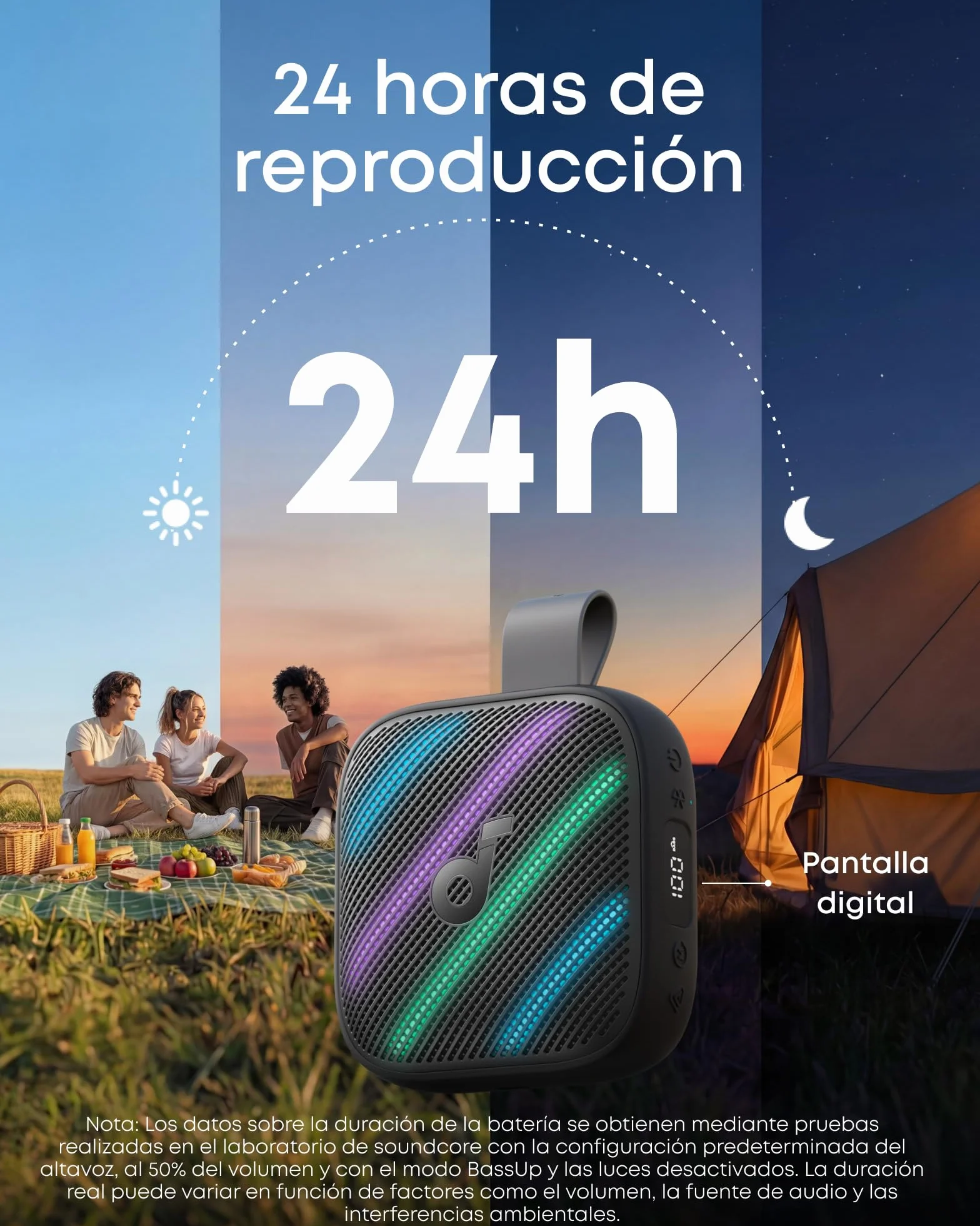 Soundcore Anker Altavoz Portátil Bluetooth 15W 24H IP68 BassUp 2.0 Resistente al Agua