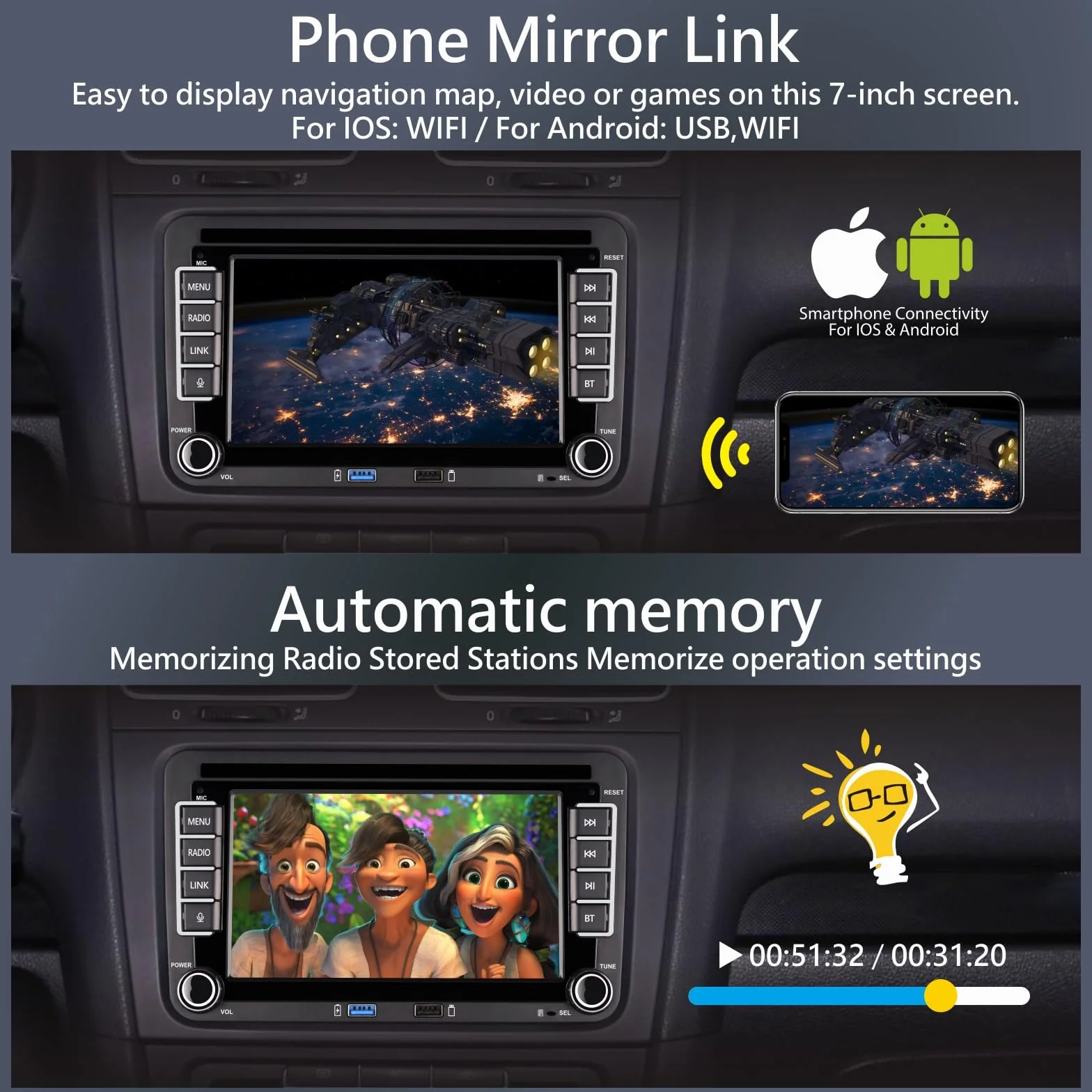 [Versión Fluidez] Radio de automóviles VW Golf 5 6 Polo T5 Tiguan Skoda Passat Jetta Caddy CC Polo Touran Carplay & Android Auto, 7 Pulgadas Pantalla Táctil con/Bluetooth/FM/Am Radio/USB/DPS/RDS