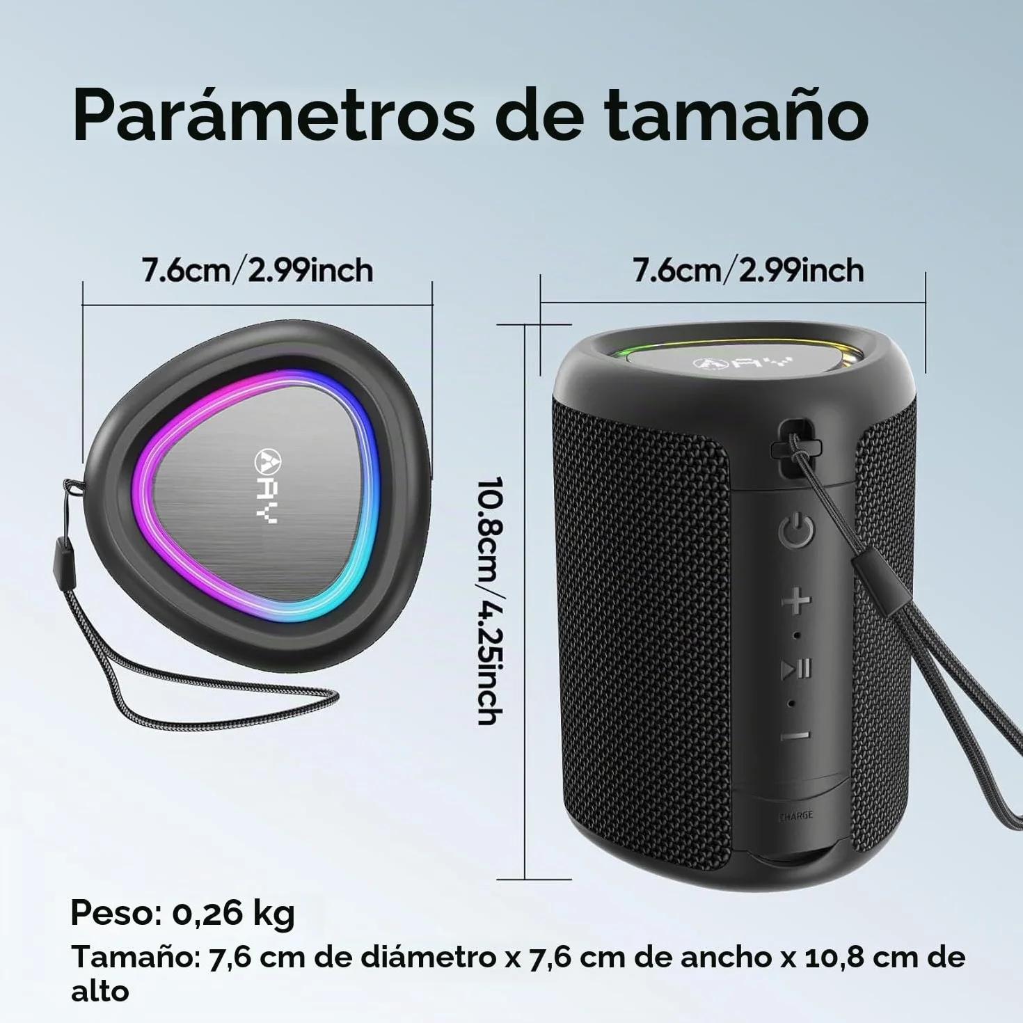 AY Altavoz Bluetooth Portátil con Luces, Impermeable IPX5, Parlante Estéreo, Entrada AUX&TF-Card, Autonomía de 24H, Altavoz Inalámbrico Bluetooth 5.3 Compacto para Camping,Viajes, Aire Libre