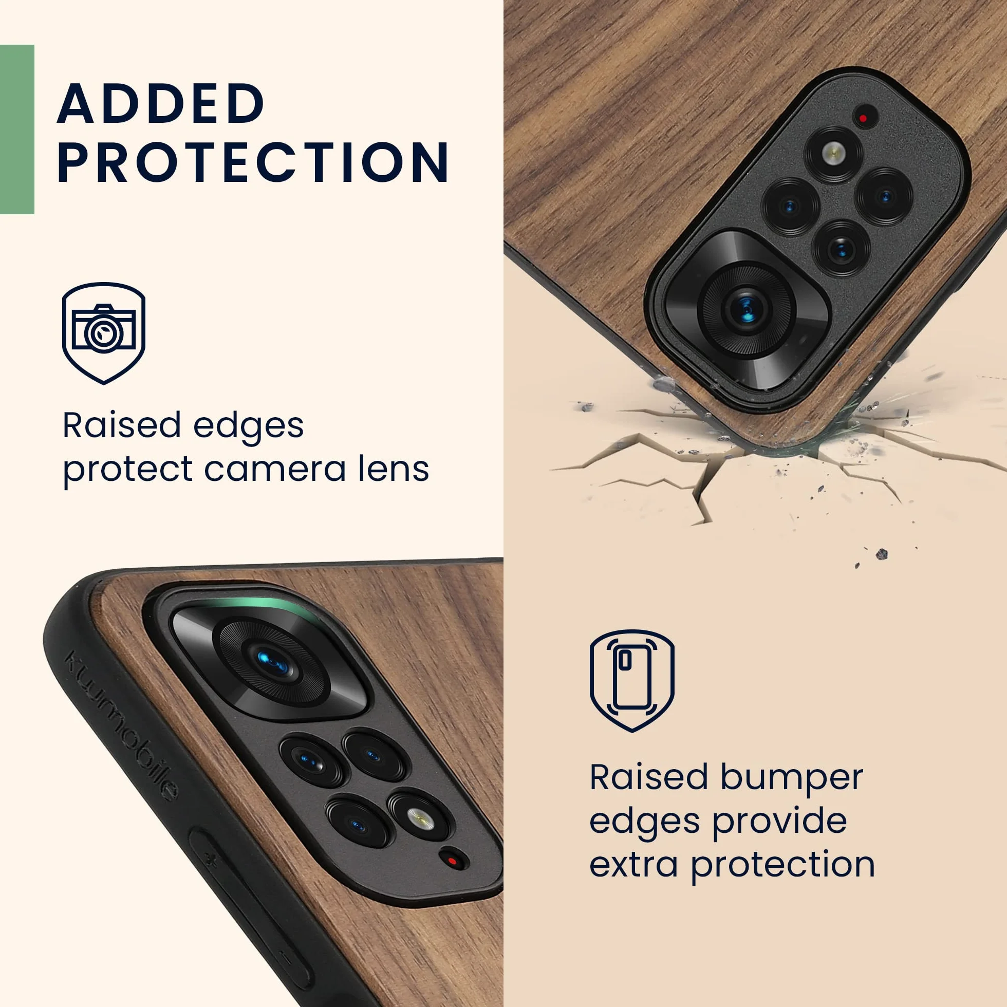 kwmobile Carcasa Compatible con Xiaomi Redmi Note 11 Note 11S Funda de Madera con Bumper Antigolpes