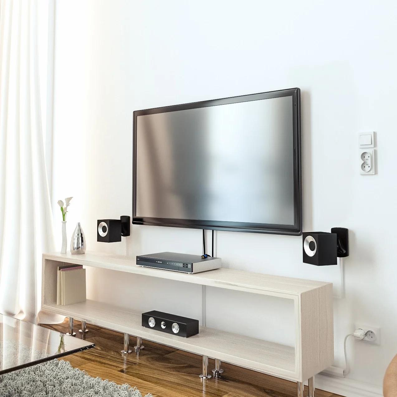 deleyCON 4X Soporte Universal para Altavoces y Bafles de Grado de Rotación + Inclinación hasta 10kg de Carga Instalación en Paredes y Techos - Negro