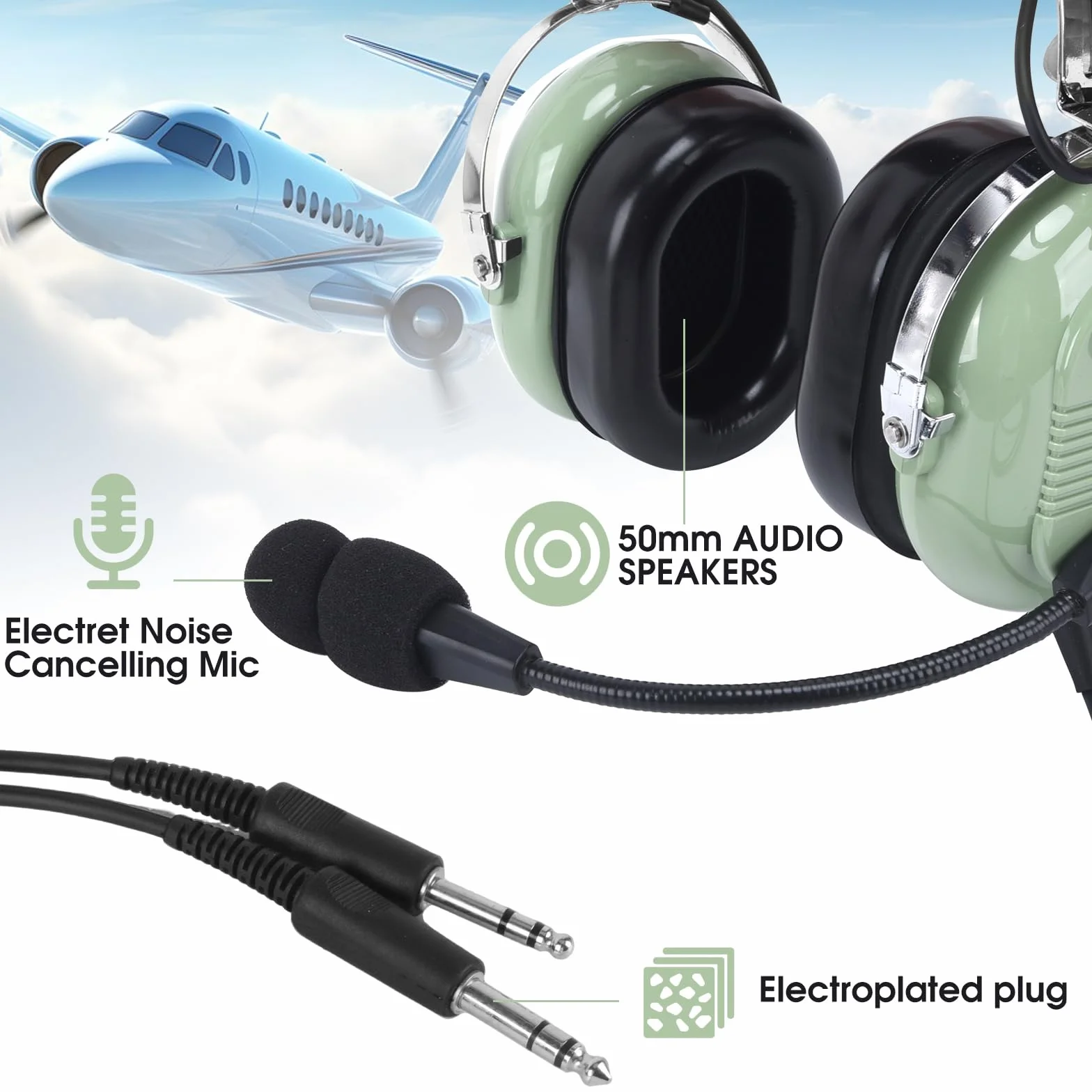 GA Auriculares de aviación con reducción de Ruido para Pilotos
