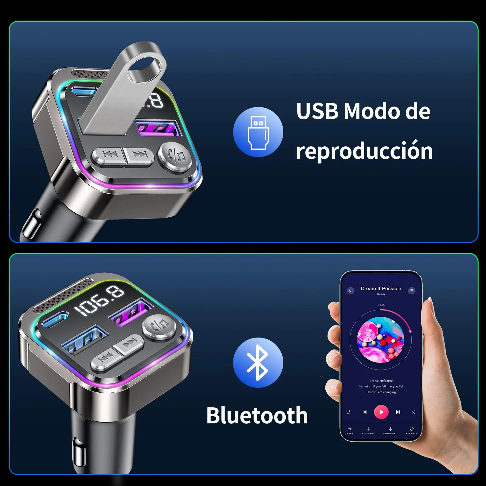 GizmoVine Transmisor FM Bluetooth Coche 36W QC PD Adaptador Mechero USB Manos Libres