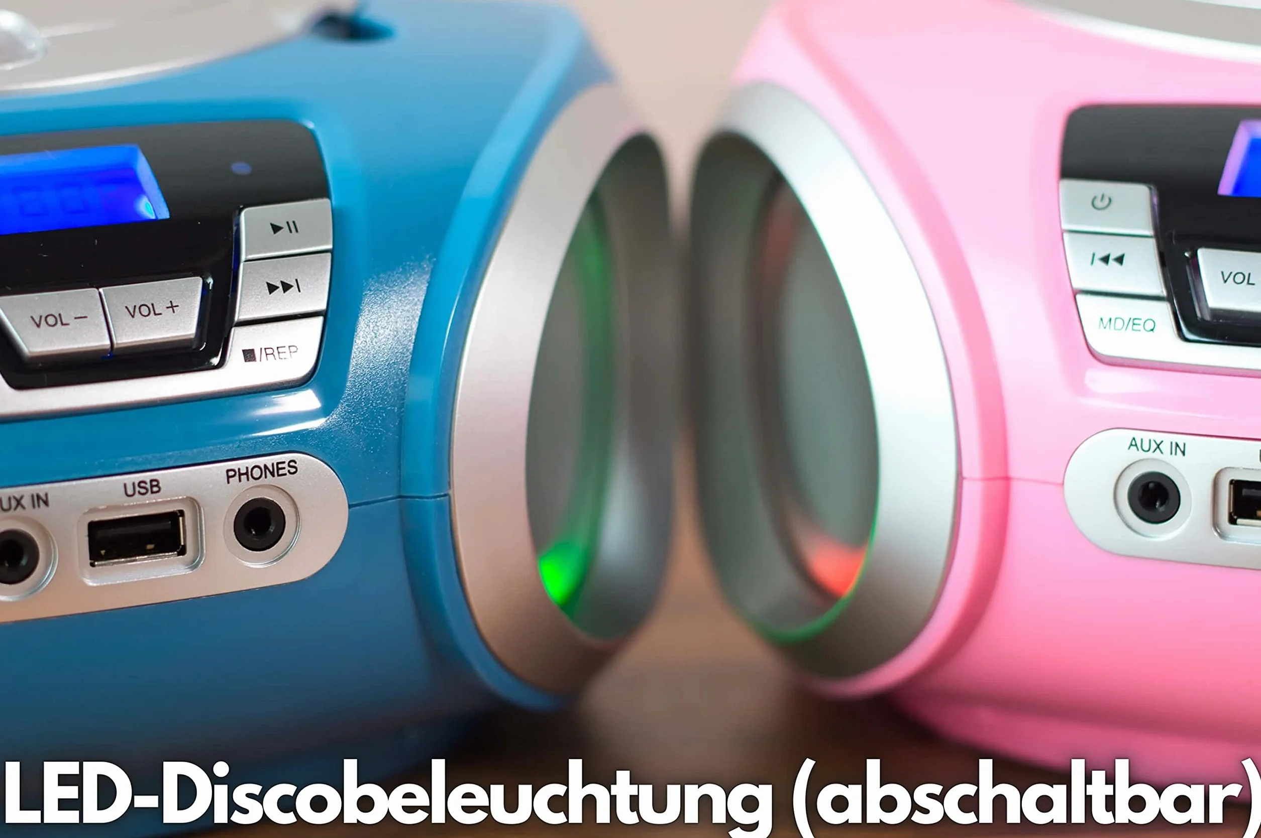 Reproductor de CD con iluminación LED | Toma para Auriculares | Radio estéreo portátil | Radio Infantil | estéreo | USB | Reproductor de CD/MP3 | Radio FM | Conector para Auriculares | Entrada AUX