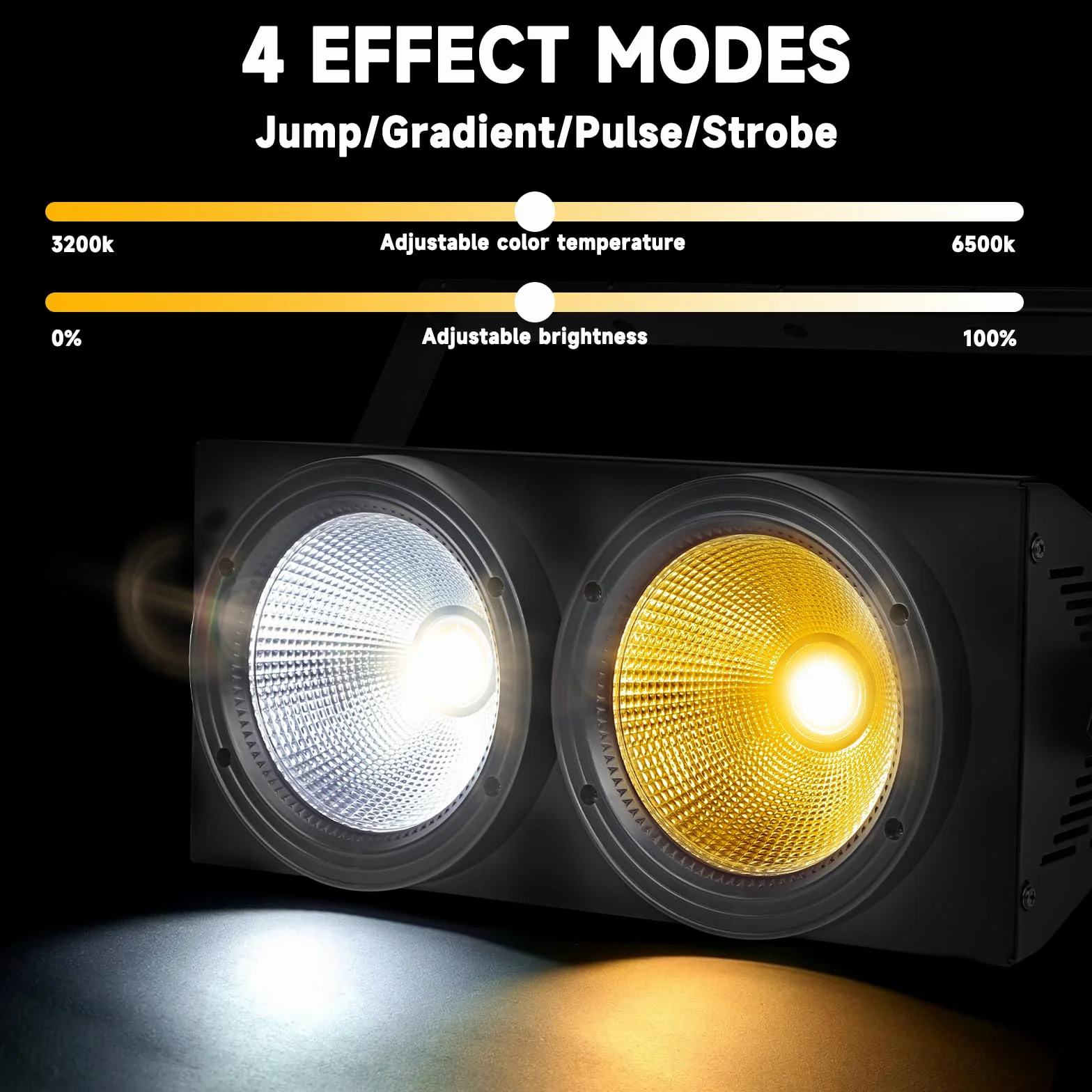 Luces PAR LED Cegadora de 200 W para escenario, 2 luces LED blanco frío y cálido, control DMX, estroboscópico COB con activación por sonido para teatros, iglesias y eventos de DJ.