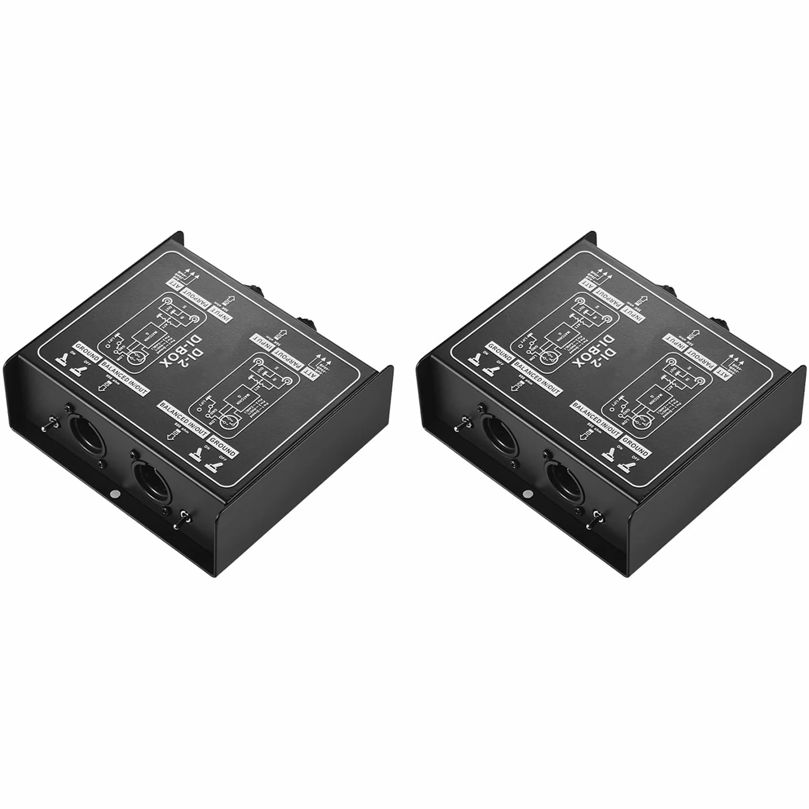 2 x Premium Direct Injection Molded Audio Box - Extintores pasivos de unidades DI con almohadilla de entrada para conexiones de guitarra y bajo