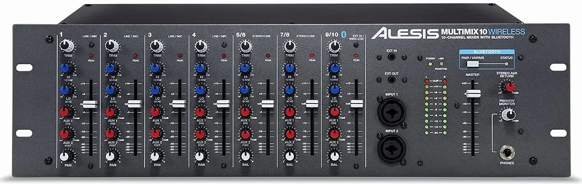 Alesis MultiMix 10 Wireless - Mezclador de audio de 10 canales con Capacidad Inalámbrica Bluetooth para Montar en Bastidor