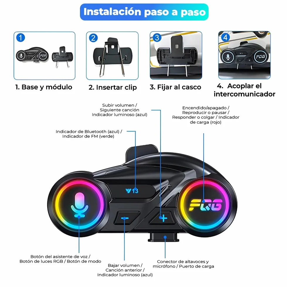 Auriculares Casco Moto Bluetooth 6.0, Auriculares Manos Libres, Doble Conexión, Cancelación de Ruido, Respuesta automática, Batería 20 h, Asistente de voz, Resistente al agua - No Intercomunicador.
