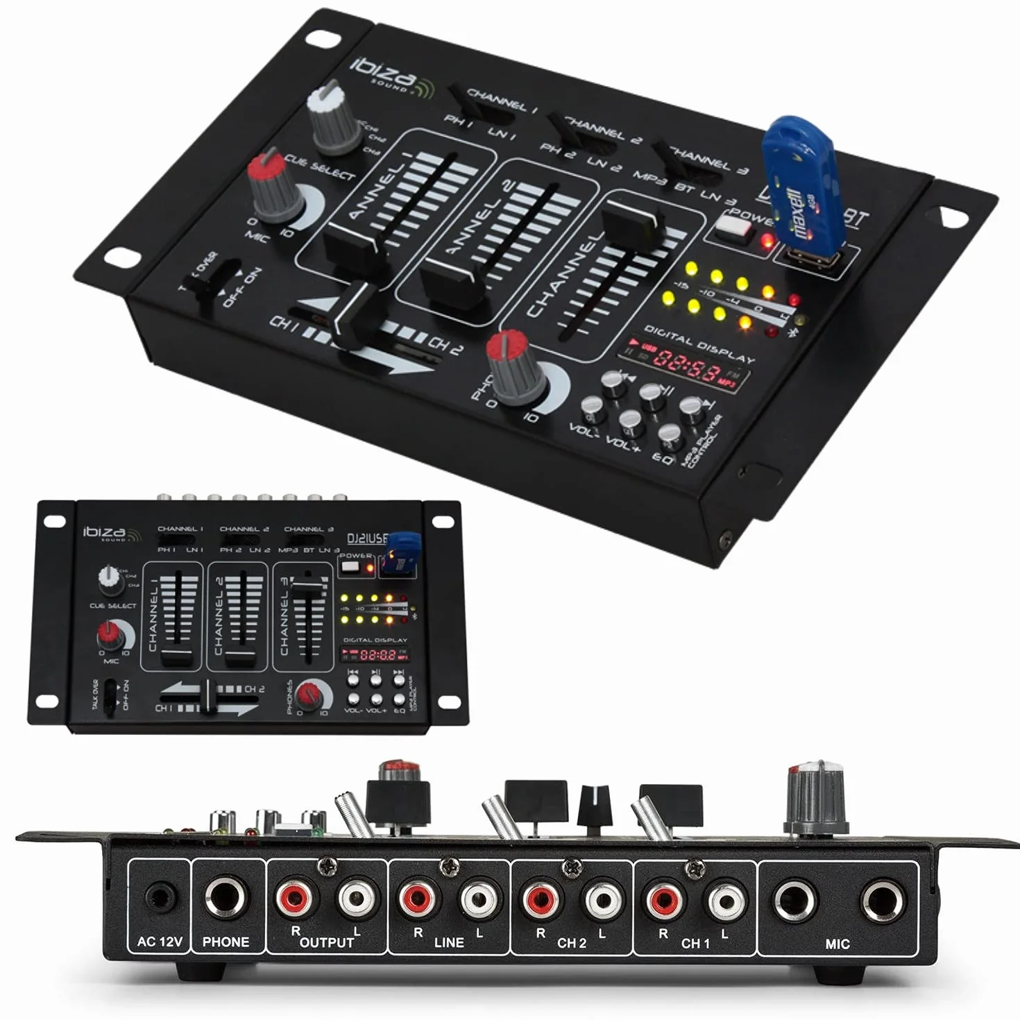 Ibiza - DJ21USB-MKII - Mezclador de 4 vías/7 canales con varias entradas - USB - Negro