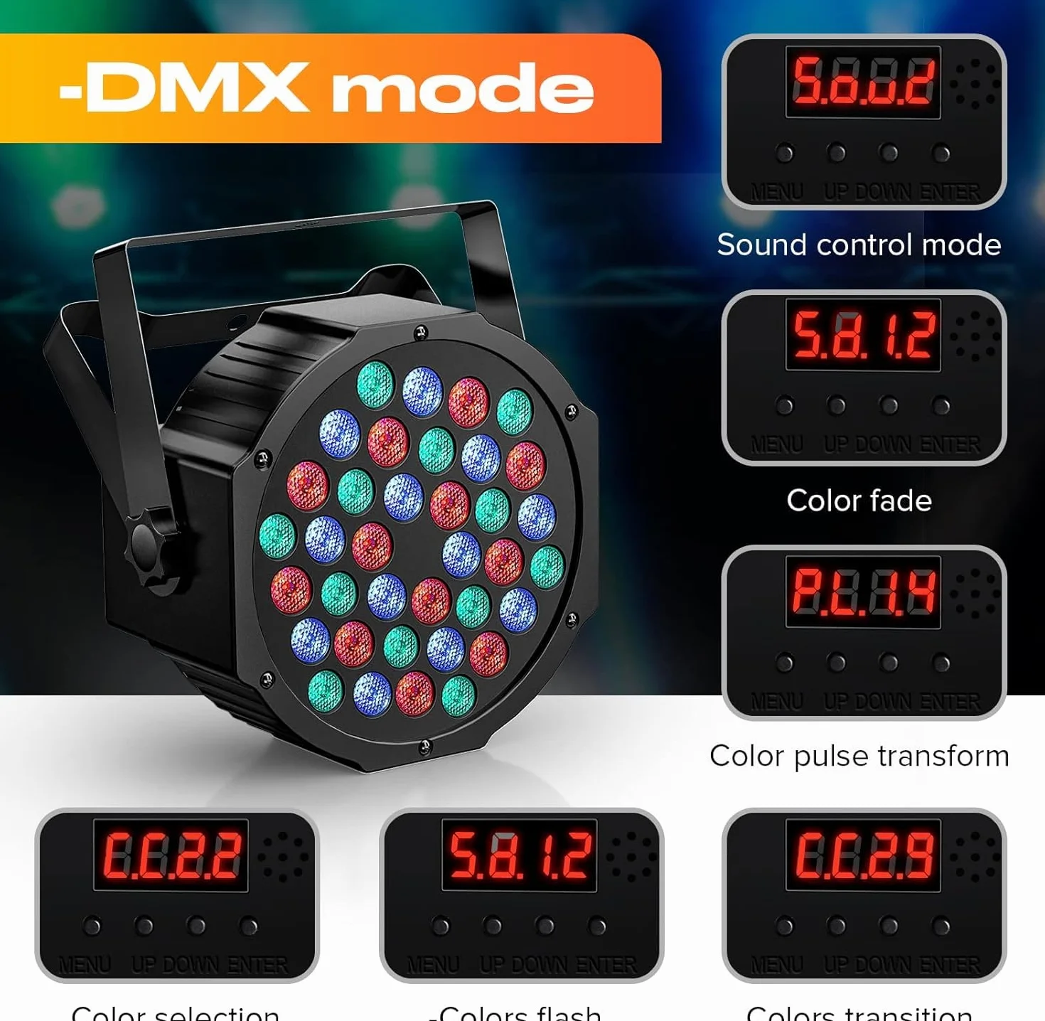 Foco LED con Batería 36 LED, 2PCS Luz RGB Recargable y Temporizada Escenario de Fiesta con Batería de 5000 mAh, Remoto 7CH Maestro-Esclavo Auto para Festival Escenario Iluminación Al Aire