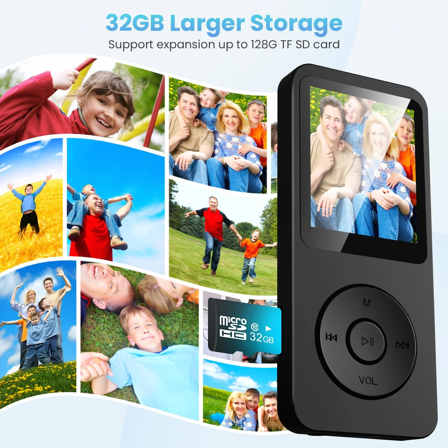 Reproductor MP3 32GB Bluetooth 5.3 Pantalla TFT 1.8 Pulgadas Radio FM para Niños