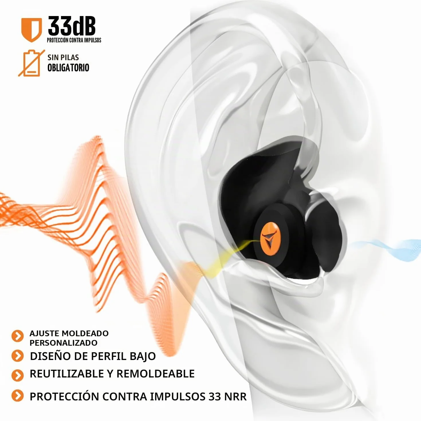 Decibullz - Bouchons d'Oreille Thermo-Moulés avec Filtres pour Tirs - Noir