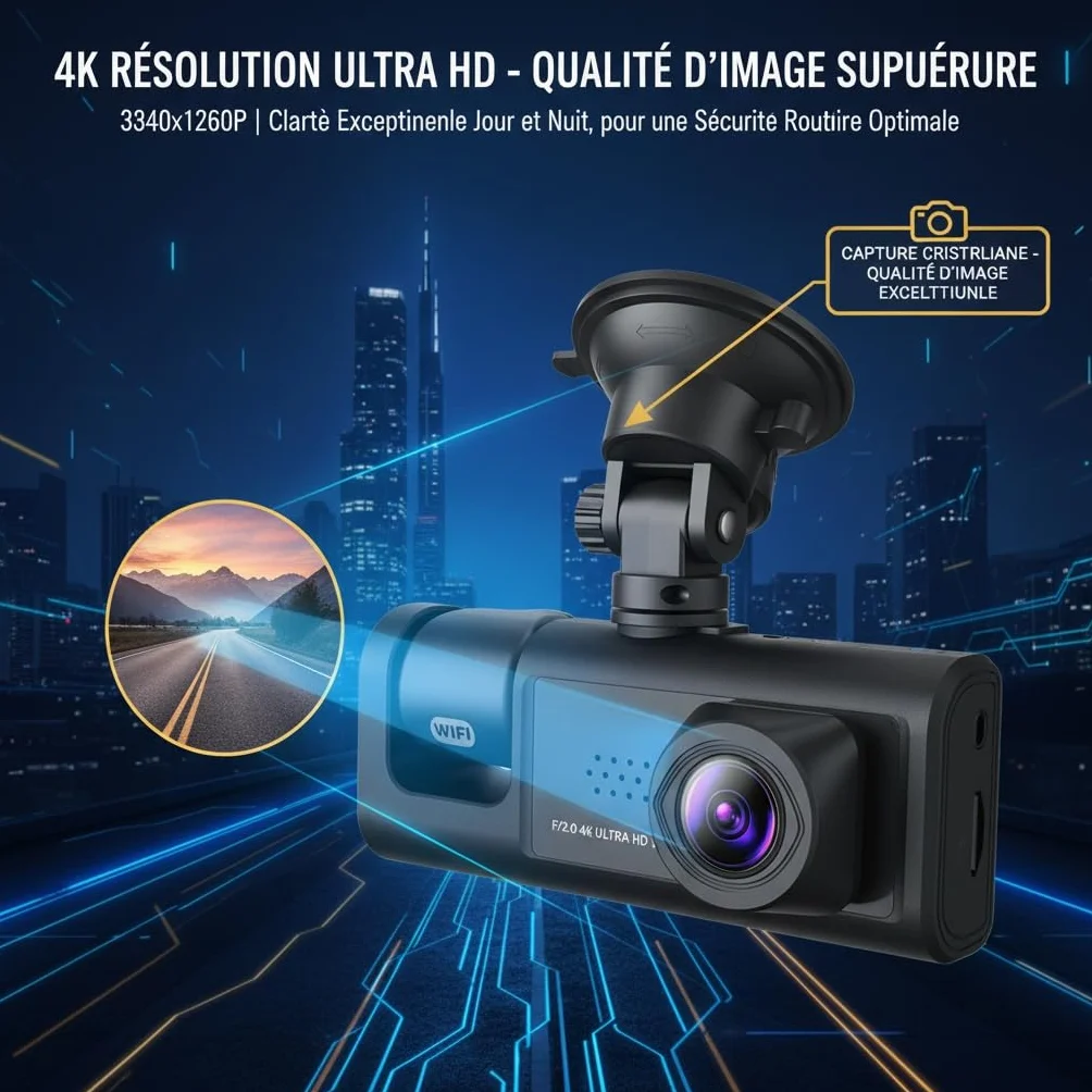 Cámara Dashcam 3 cámaras 1080P Full HD | Seguridad máxima 360° sin ángulo muerto, visión nocturna y estacionamiento vigilado, WiFi integrada detección de movimiento, ideal para conductor VTC