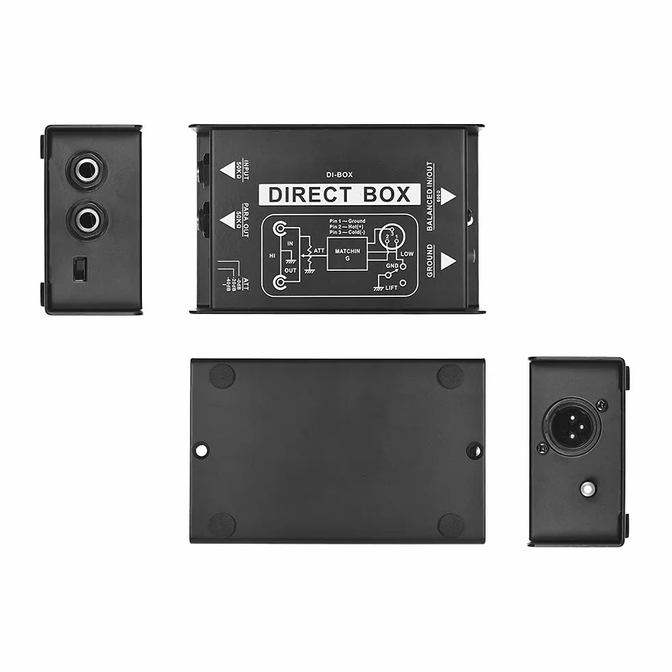Direct Box - Convertidor profesional de señal de inyección directa DI-Box pasiva de un solo canal con interfaces XLR TRS para guitarra eléctrica, bajo en vivo