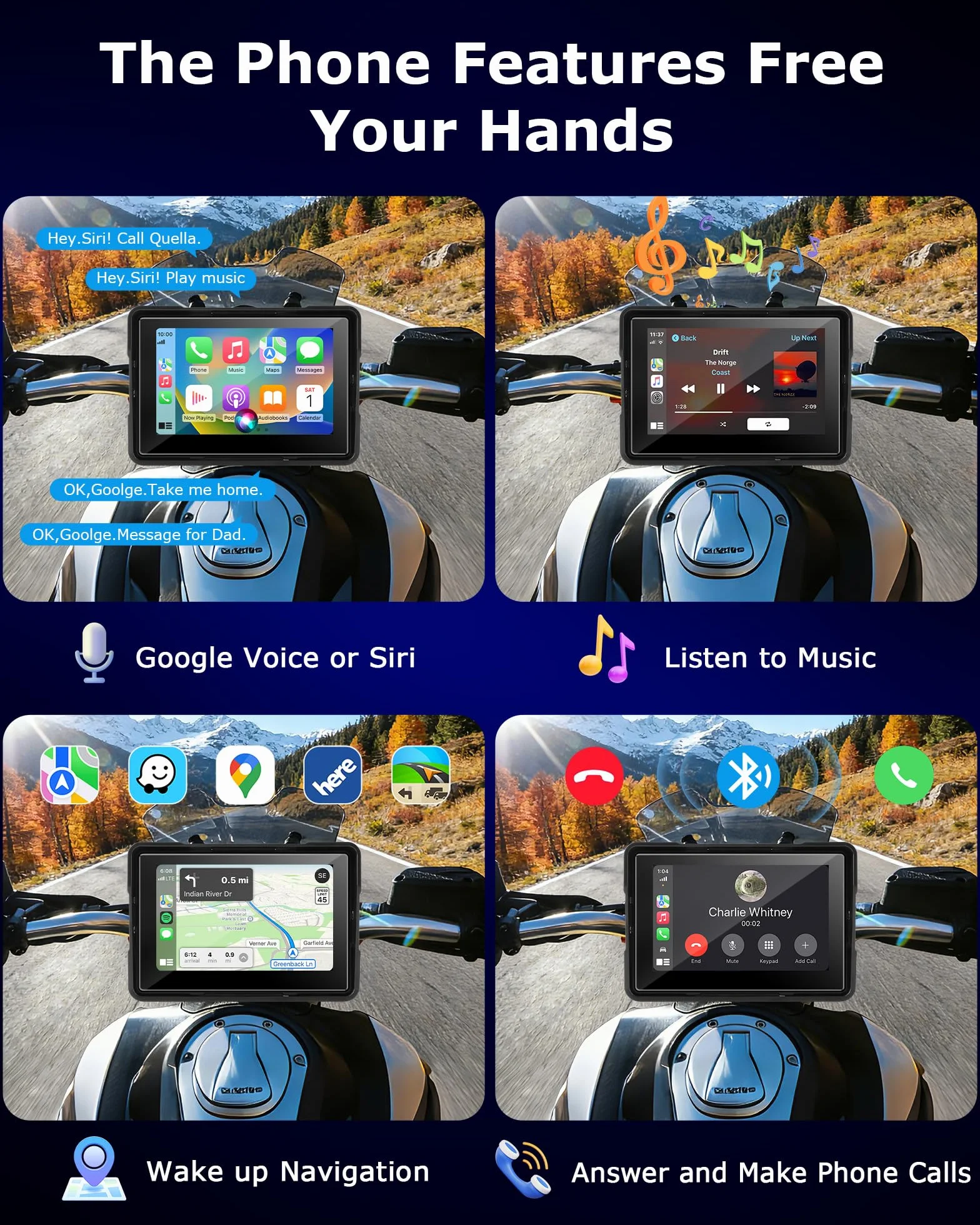 Jansite Pantalla Carplay Moto Android Auto 5 Pulgadas Navegador GPS TPMS IP67 Impermeable Inalámbrica