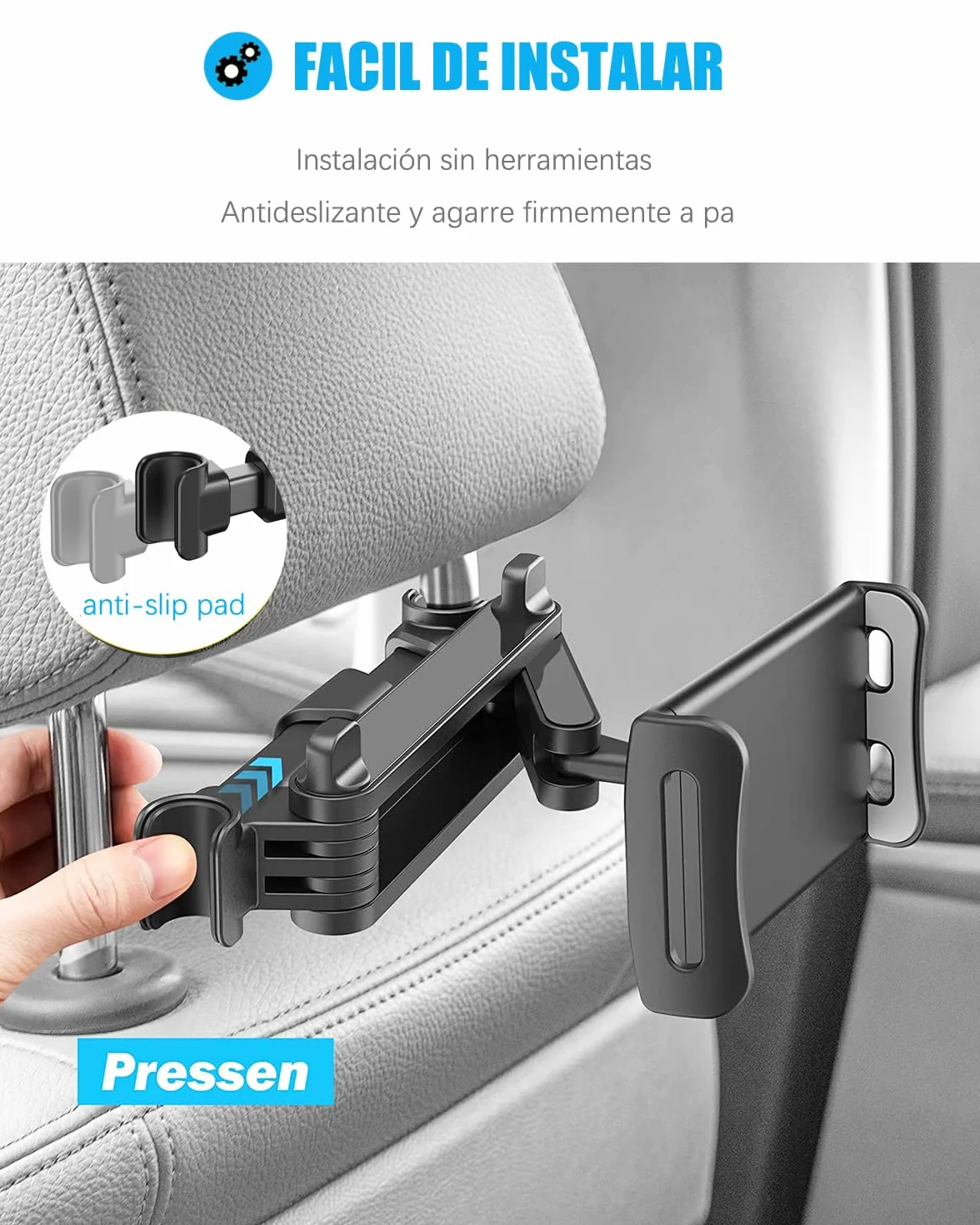 Soporte Tablet Coche,Soporte Reposacabezas Asiento Trasero para automóvil 360°Rotación Soporte de Montaje Extensible para iPad Air Mini 2 3 4,Pad 2018 Pro 9.7,10.5, Tableta de 4.4-13.6 Pulgada