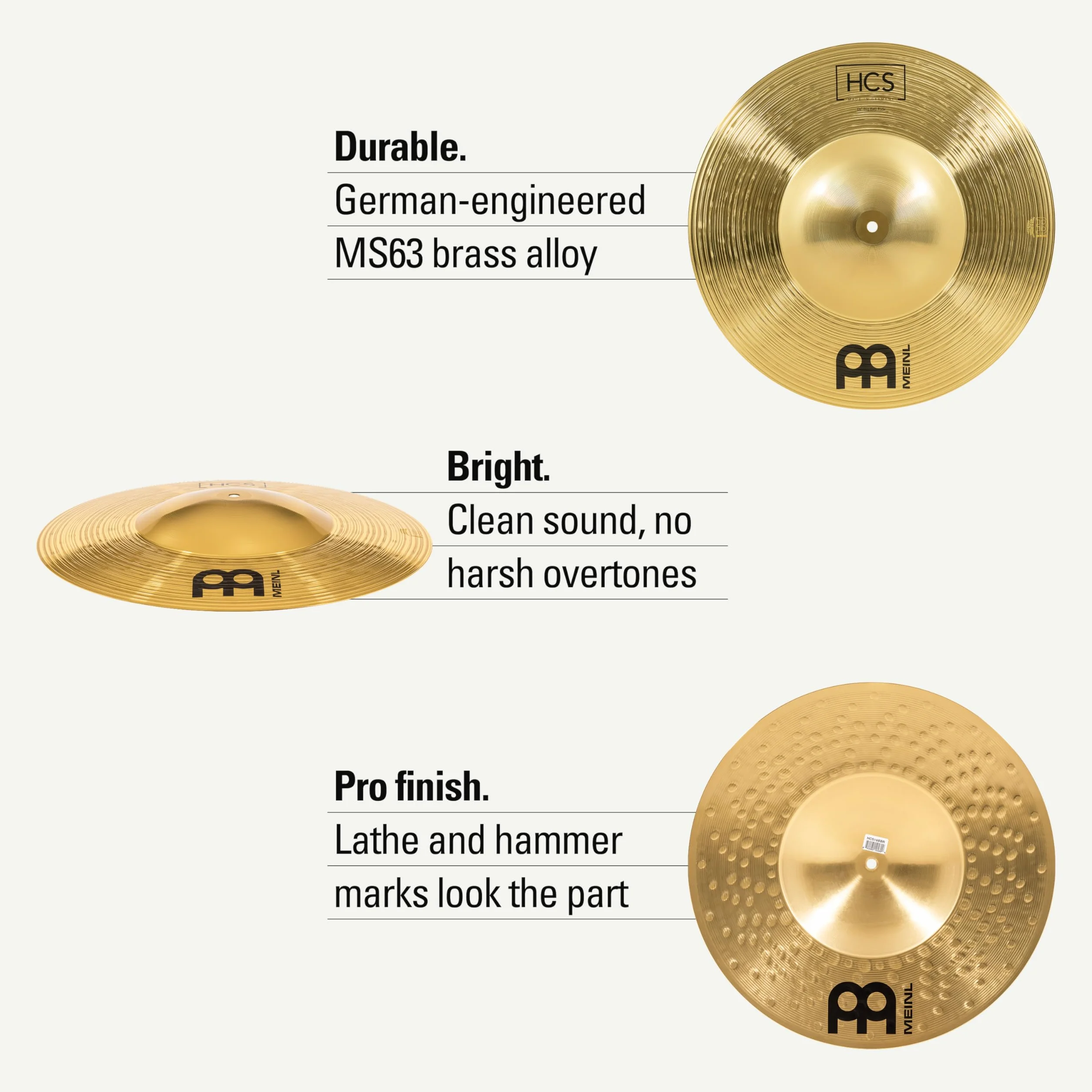 Meinl Cymbals HCS Plato Big Bell Ride de 18 pulgadas (45,72cm) Platillos de Batería – Acabado Tradicional, Latón (HCS18BBR)