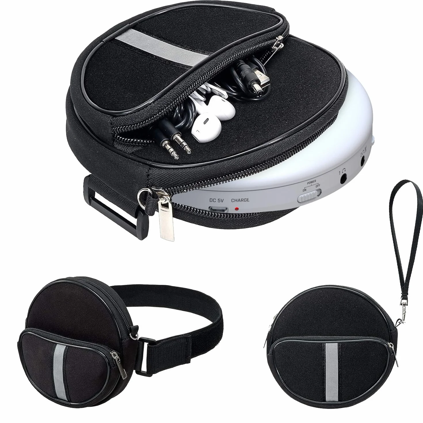 KLIM Funda para Reproductor de CD Portátil, Funda Impermeable para Reproductor de CD Portátil con Correa Ajustable, Estuche Discman con 3 Compartimentos