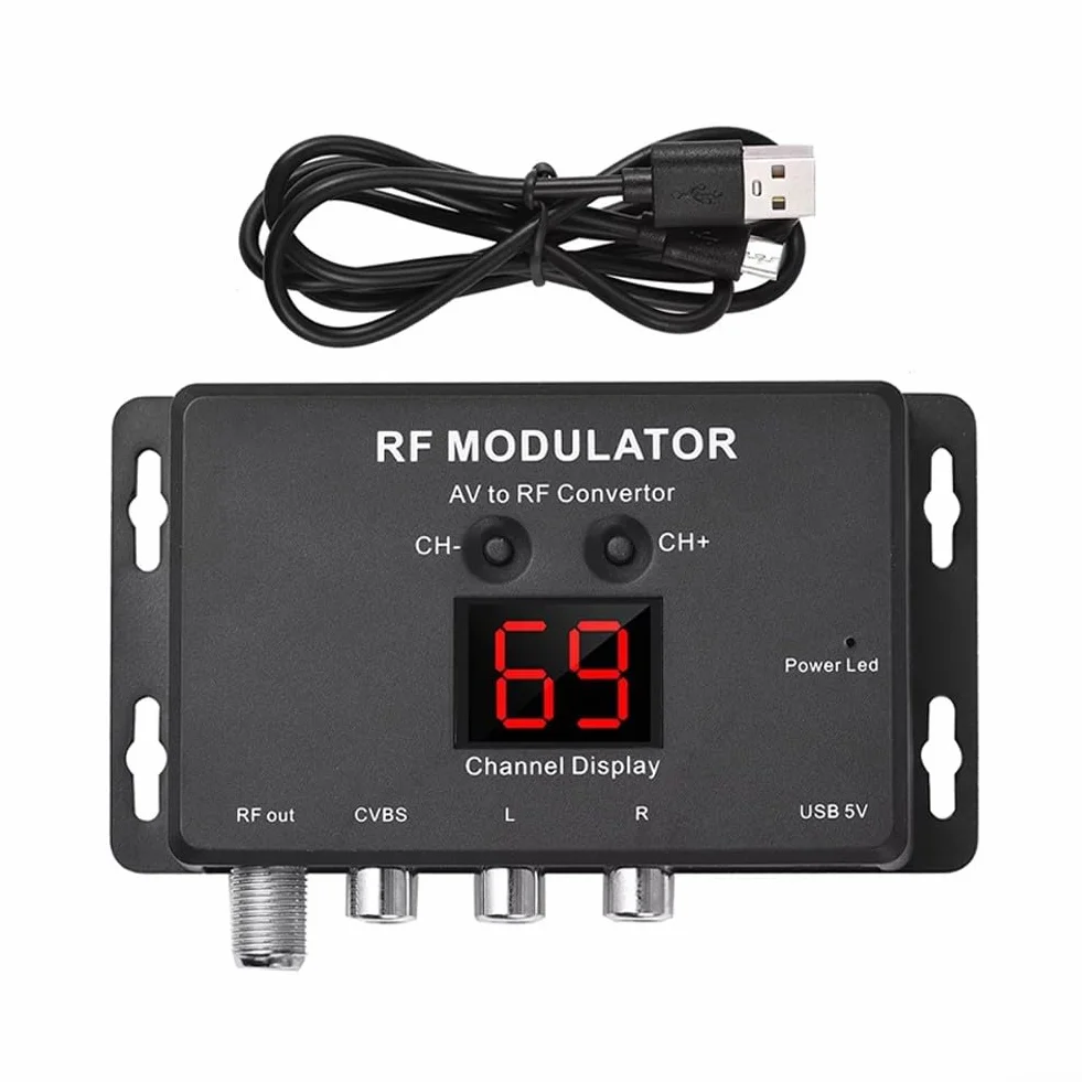 Eawfgtuw Modulador M60, convertidor AV a RF para TV con soporte PAL/NTSC, modulador RF alimentado por USB para decodificador y reproductores de DVD, UHF
