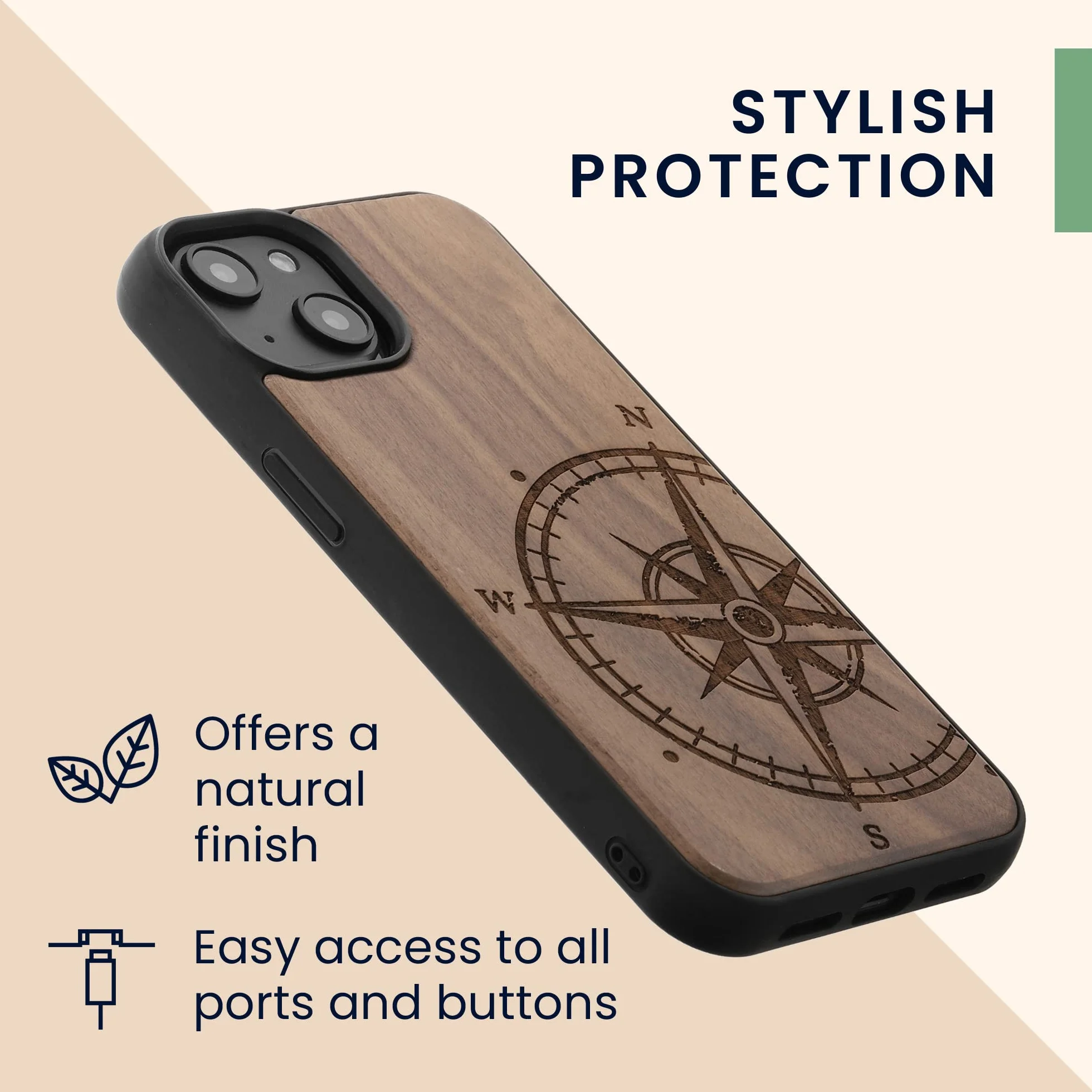 kwmobile Carcasa Compatible con Apple iPhone 14 Funda de Madera con Bumper Antigolpes Magnética