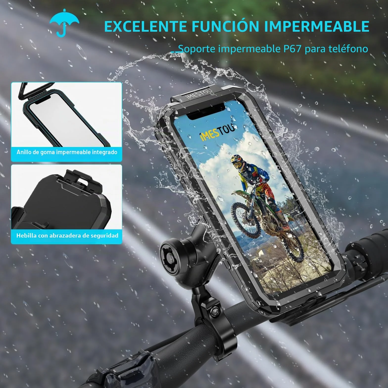Soporte Impermeable para Teléfono de Motocicleta IP66 2,5cm Cabezal de Bola Compatible con RAM B 5,5" a 6,8"