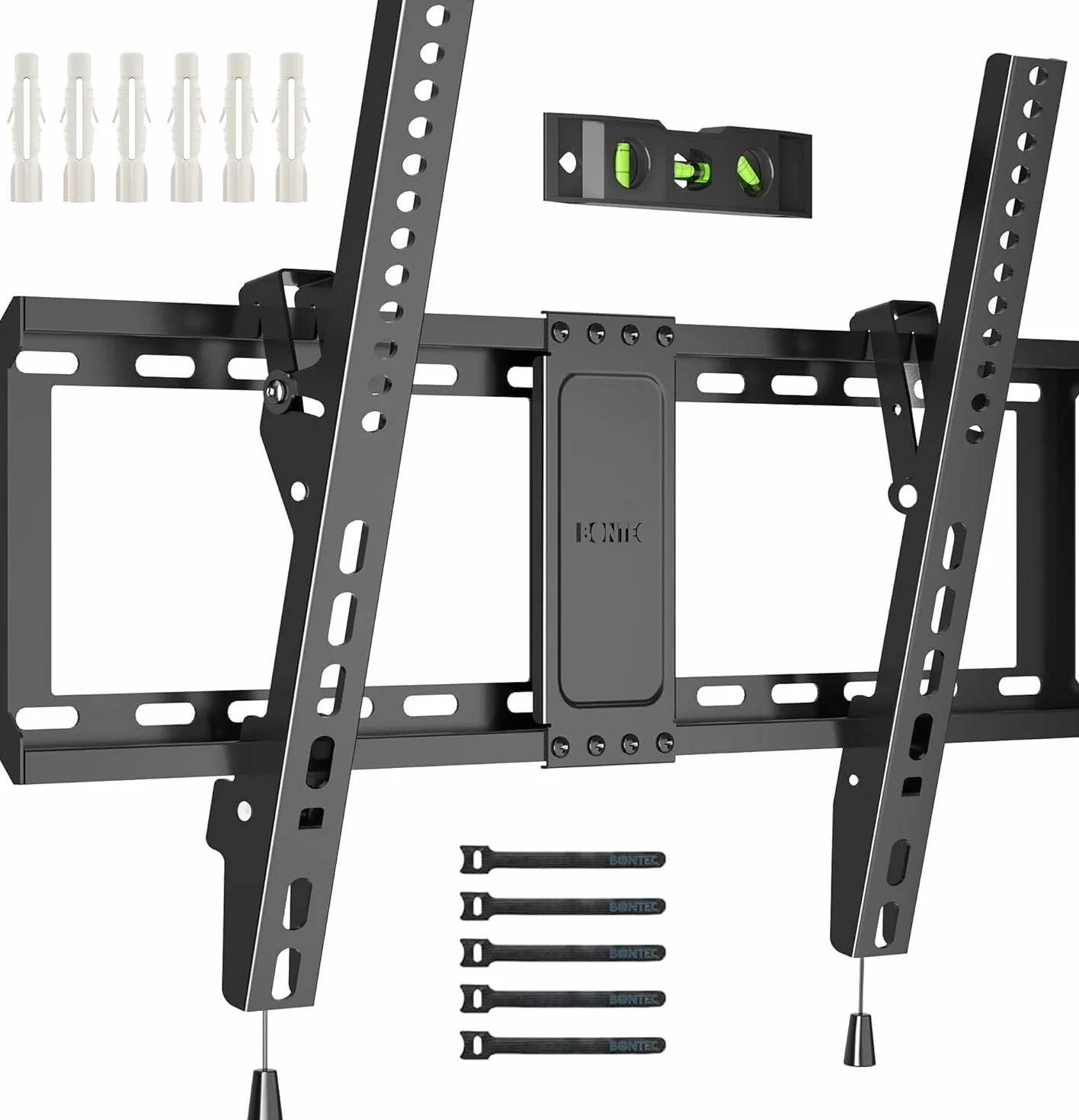 BONTEC Soporte TV Pared Inclinable 37-82 Pulgadas Plana Curva LED LCD, Capacidad 60 kg, VESA 600x400 mm, Nivel Burbuja Brida Cables