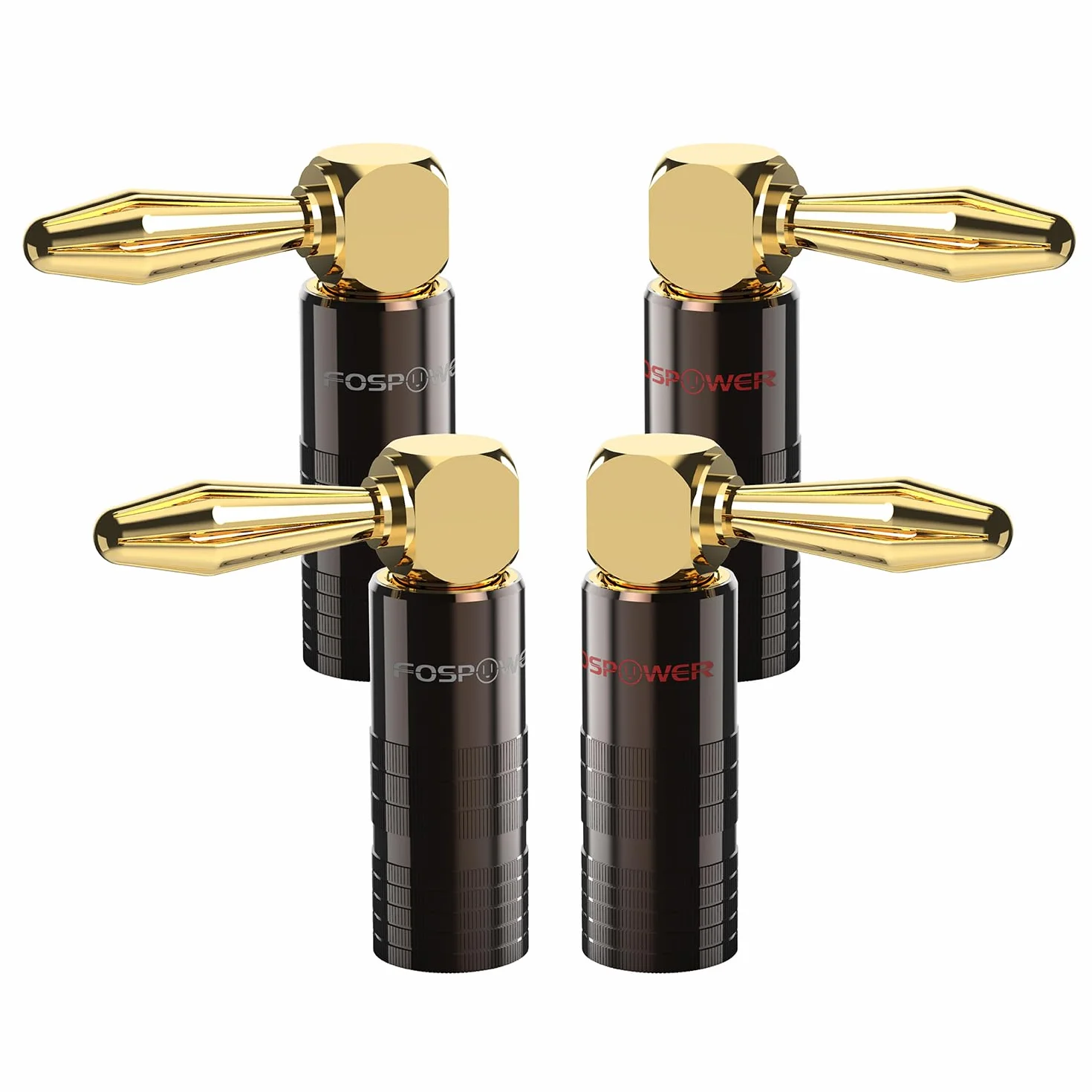 FosPower Conectores Banana 2 Pares 4 Piezas Ángulo 90° Chapados en Oro 24K para Altavoces HiFi