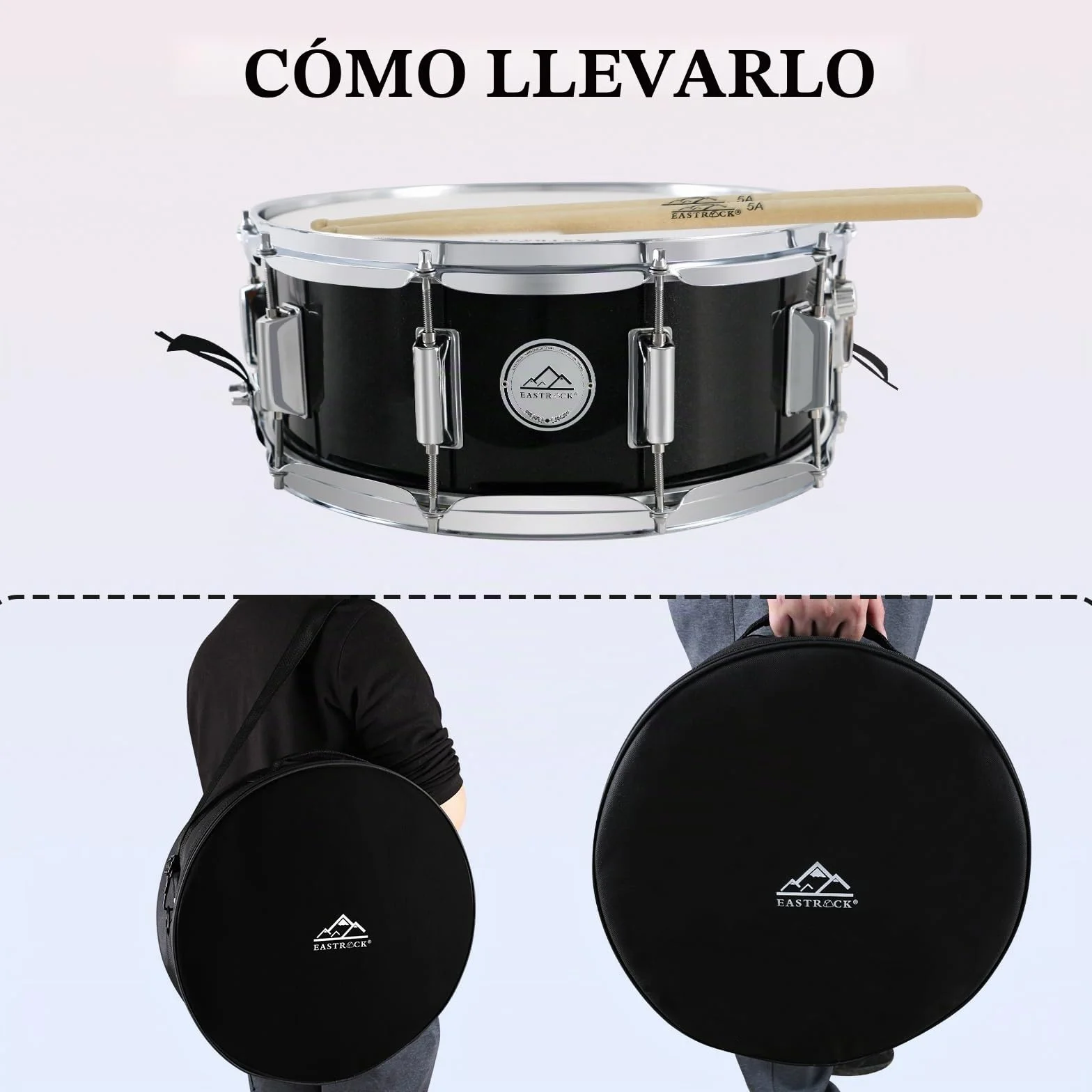 EASTROCK - Tambor de tambor (14×5.5 pulgadas) para estudiantes, principiantes con bolsa de concierto, palos, llaves de tambor y kit de almohadilla de práctica, color negro