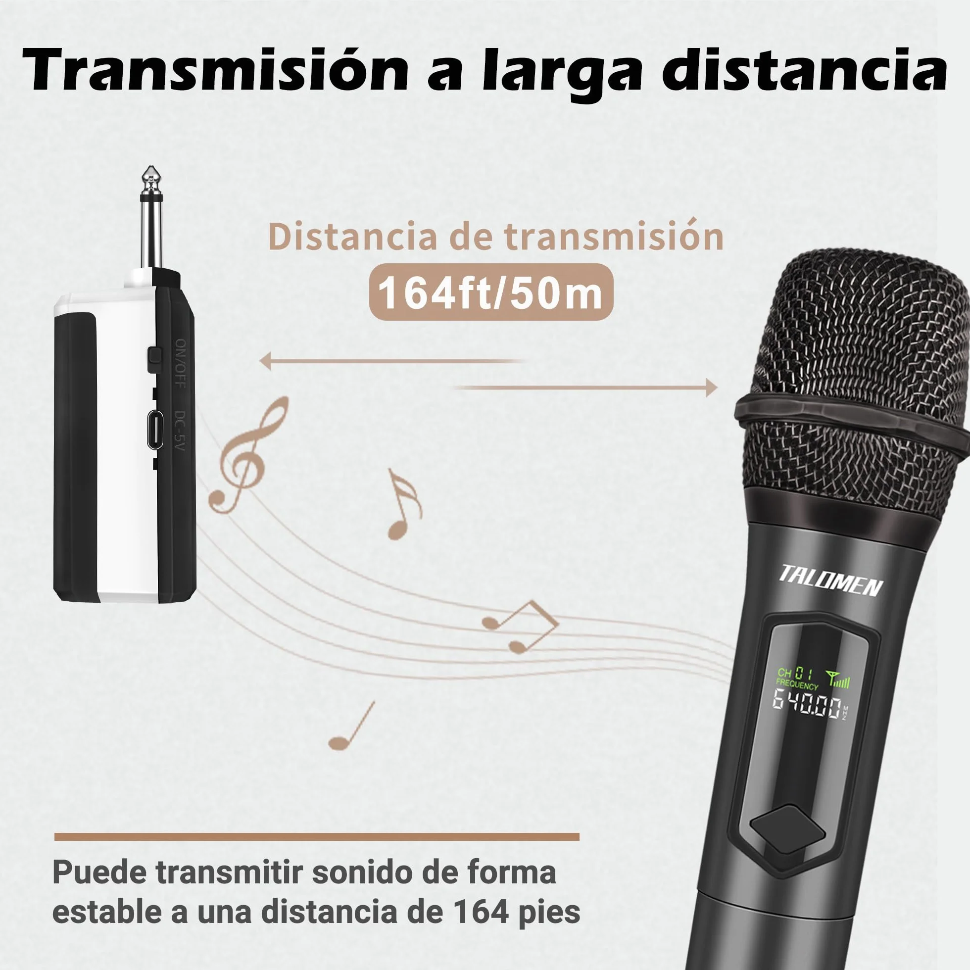 Talomen,Micrófono Inalámbrico,2.4G Daul Microfonos Inalambricos Set con Receptor,Microfono Inalambrico Karaoke Profesional,Microfono Dinámico Recargable,160ft,para Karaoke,Boda,DJ,Fiesta,Iglesia,K60-2