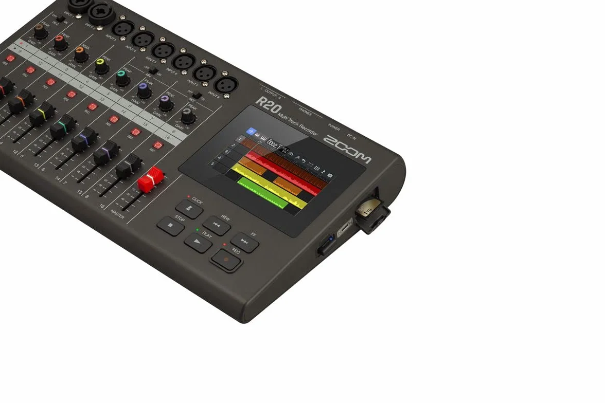 Zoom R20 MultiTrak Grabadora multipista de sobremesa, con Pantalla táctil, edición integrada, 16 Pistas, 6 entradas XLR, 2 entradas Combo XLR/TRS, Efectos, Synth, Drum Loops e Interface de Audio USB