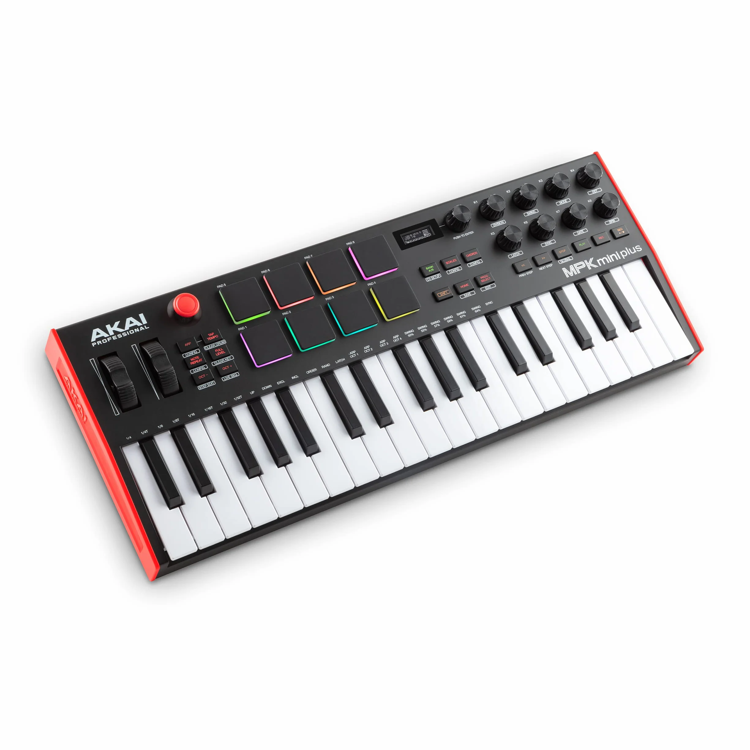 Akai Professional MPK Mini Plus - Teclado Controlador MIDI USB de 37 Mini Teclas con 8 Pads MPC, Secuenciador, MIDI/CV/Gate I/O, Software de Producción y Native Instruments Sound Package