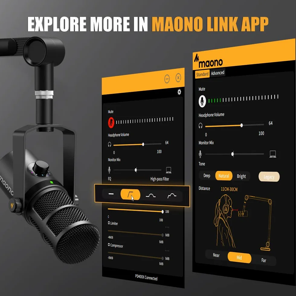 MAONO Micrófono dinámico USB XLR para Podcast, PC, Radiodifusión, Grabación, Streaming y Juegos con Software, EQ, Tap-to-Mute, Control de Ganancia y Volumen
