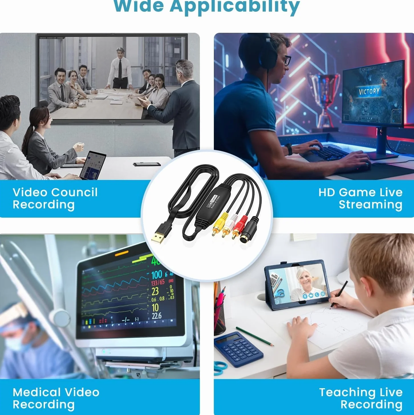AMANKA RCA a HDMI Adaptador, Tarjeta de Captura de Video USB, Grabadora de Transferencia de Audio y Vídeo RCA AV a USB para PC, Cámara DV, DSLR, DVD, Compatible con Windows y Mac OS.