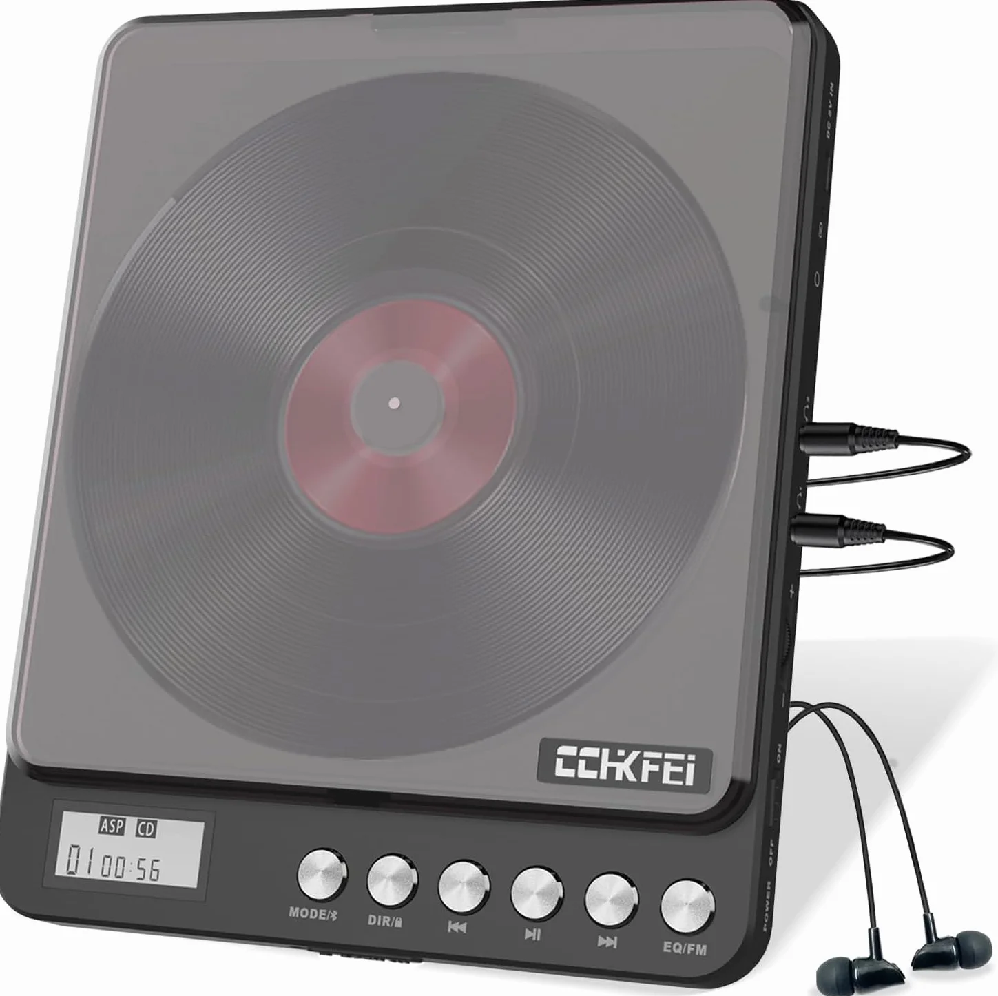 Reproductor de CD Portátil con Bluetooth 2000mAh Recargable Transmisor FM, Doble Jack 3.5mm para Coche