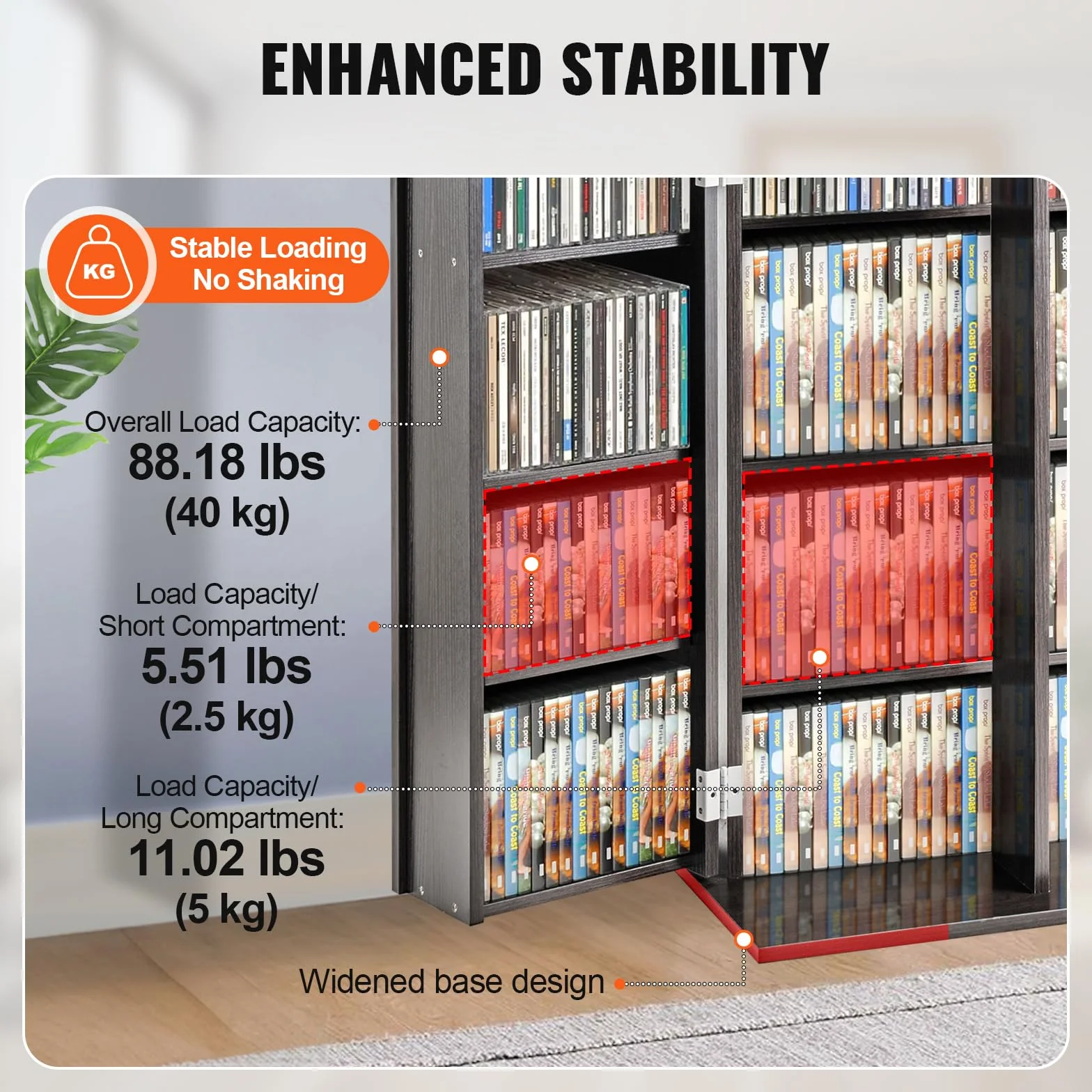VEVOR Mueble de Almacenamiento Multimedia Mueble para DVD con Puertas y Estantes Capacidad para 576 CD Estante Ajustable de DVD para Películas, Videojuegos o Colecciones, Color de Café Expreso
