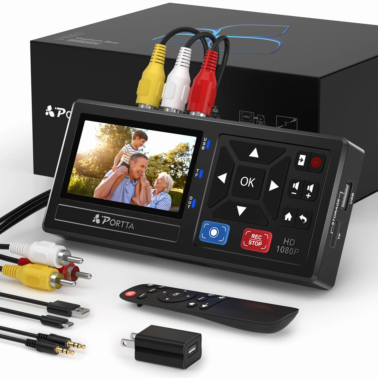 Portta VHS to Digital Convertidor, VHS a Digital Grabador con Remote, RCA to HDMI Converter Compatible con VHS, VCR, DVR, DVD, Hi8, Mini DV, Camcorder, Cassette Tape, Gaming Consoles