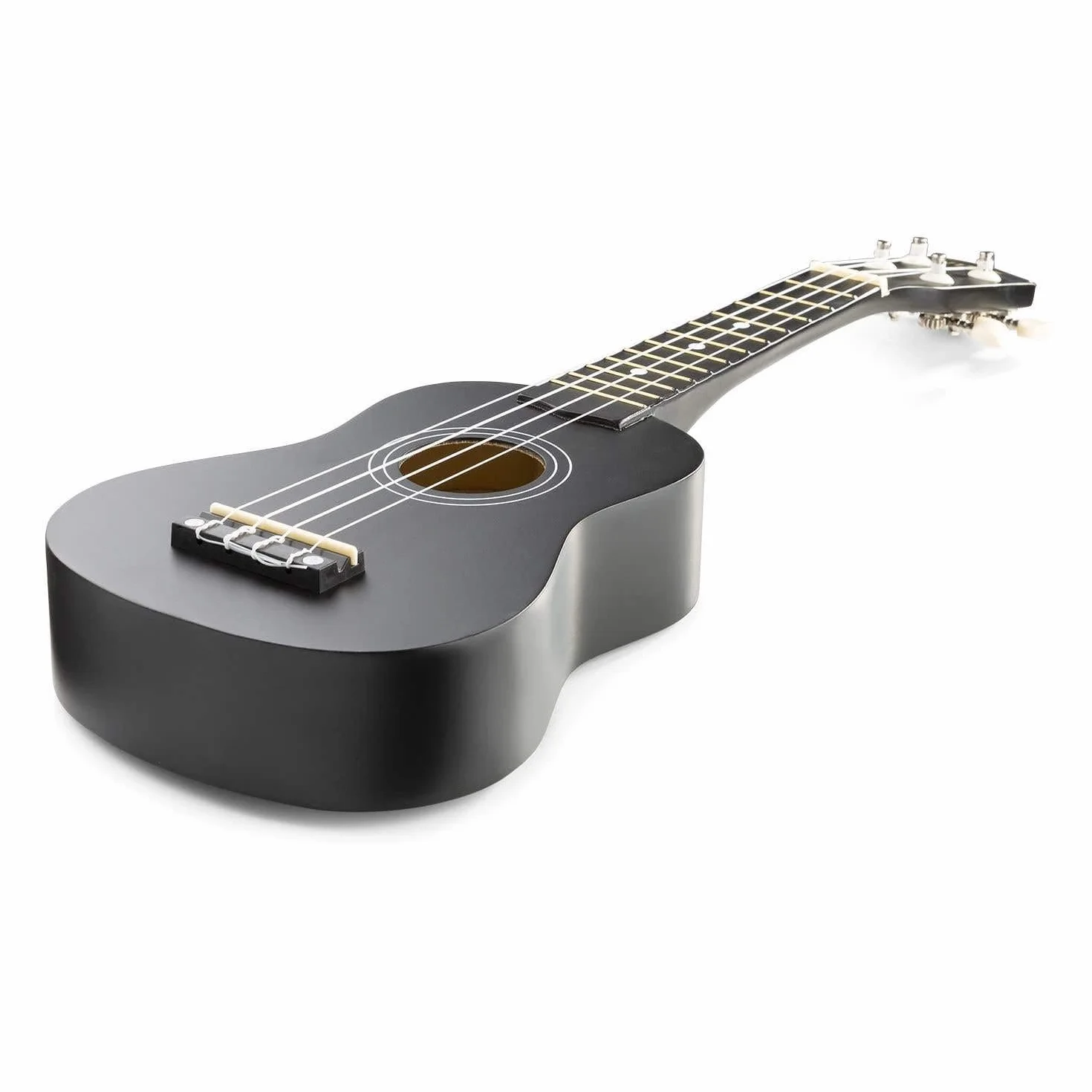 MAX UKEY Set de Ukelele soprano fabricado en madera de Tilo - ukelele adulto Incluye: guitarra ukelele de madera de 21 pulgadas, bolsa de ukulele, púas, afinador y cuerdas de repuesto - Color Negro