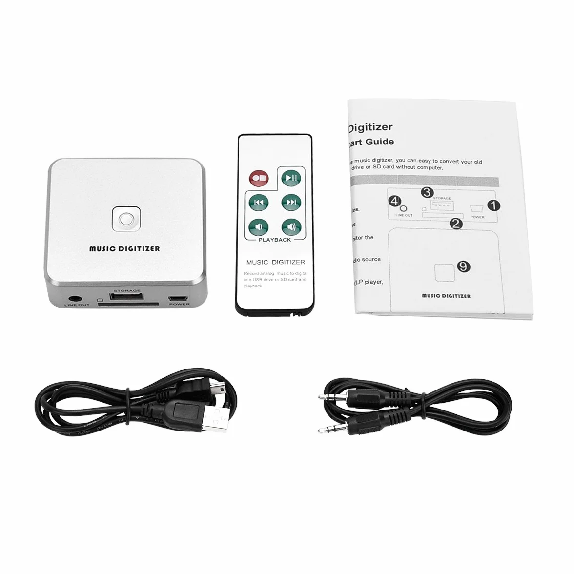 Digitalizador de música con grabadora, puertos de entrada de 3,5 mm y RCA, con mando a distancia, graba en MP3