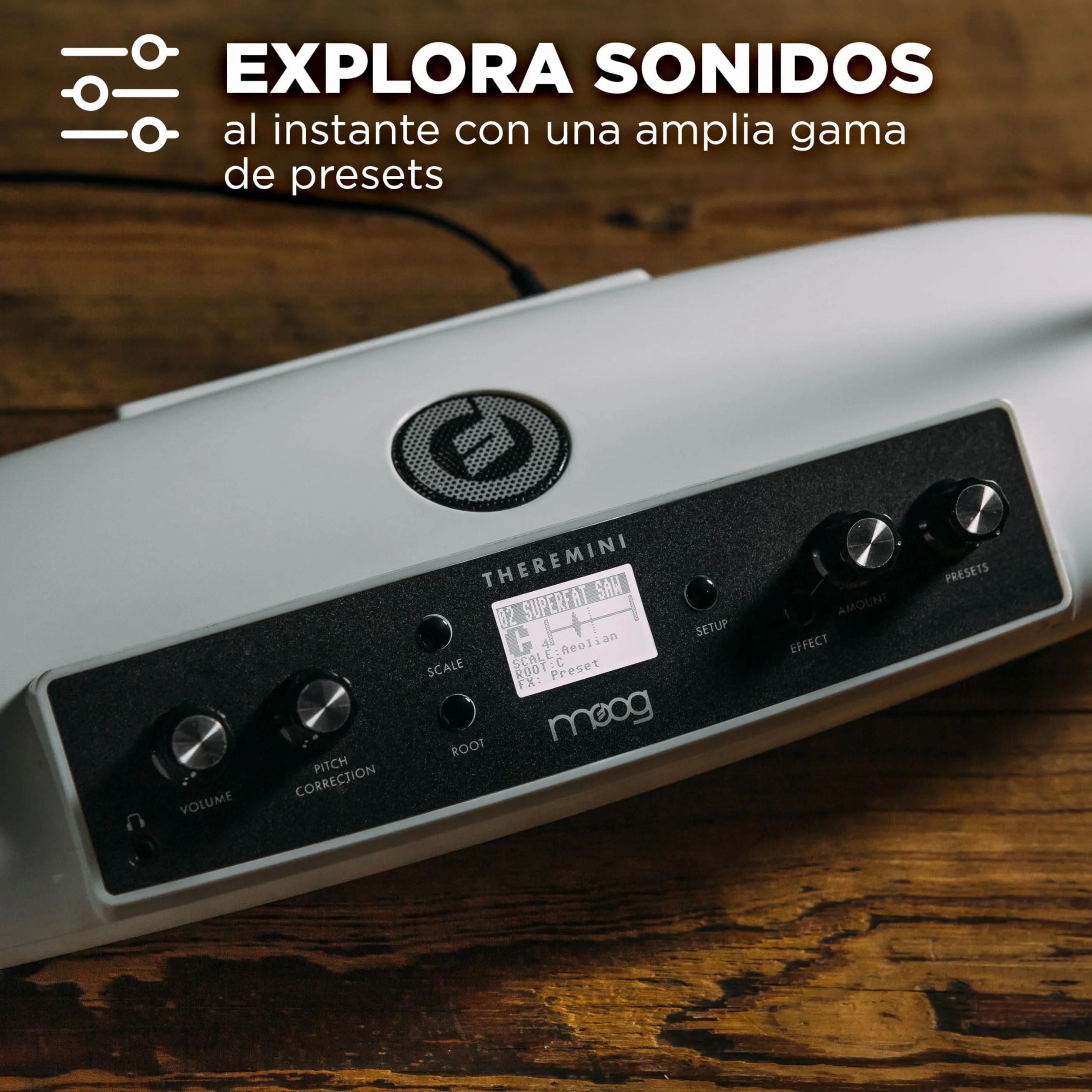 MOOG Theremini - Theremin con Corrección de Tono, Salida CV, Afinador y Altavoz, Motor de Sonido de Sintetizador AniMOOG con 32 Presets y Pantalla LCD