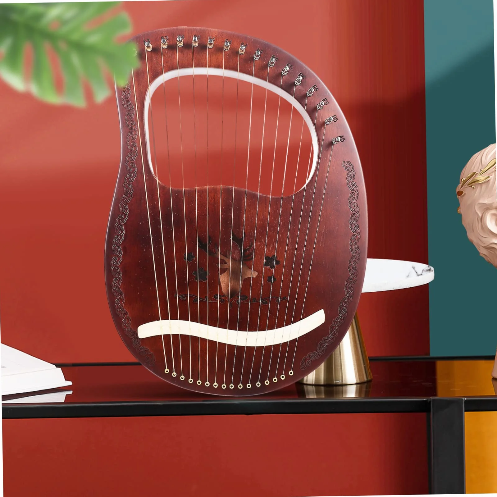 Yardwe Arpa de Lira de Madera de Tonos Arpa de Lira de Estilo Antiguo Instrumento de Cuerda para Tocar Manos para Música Tradicional