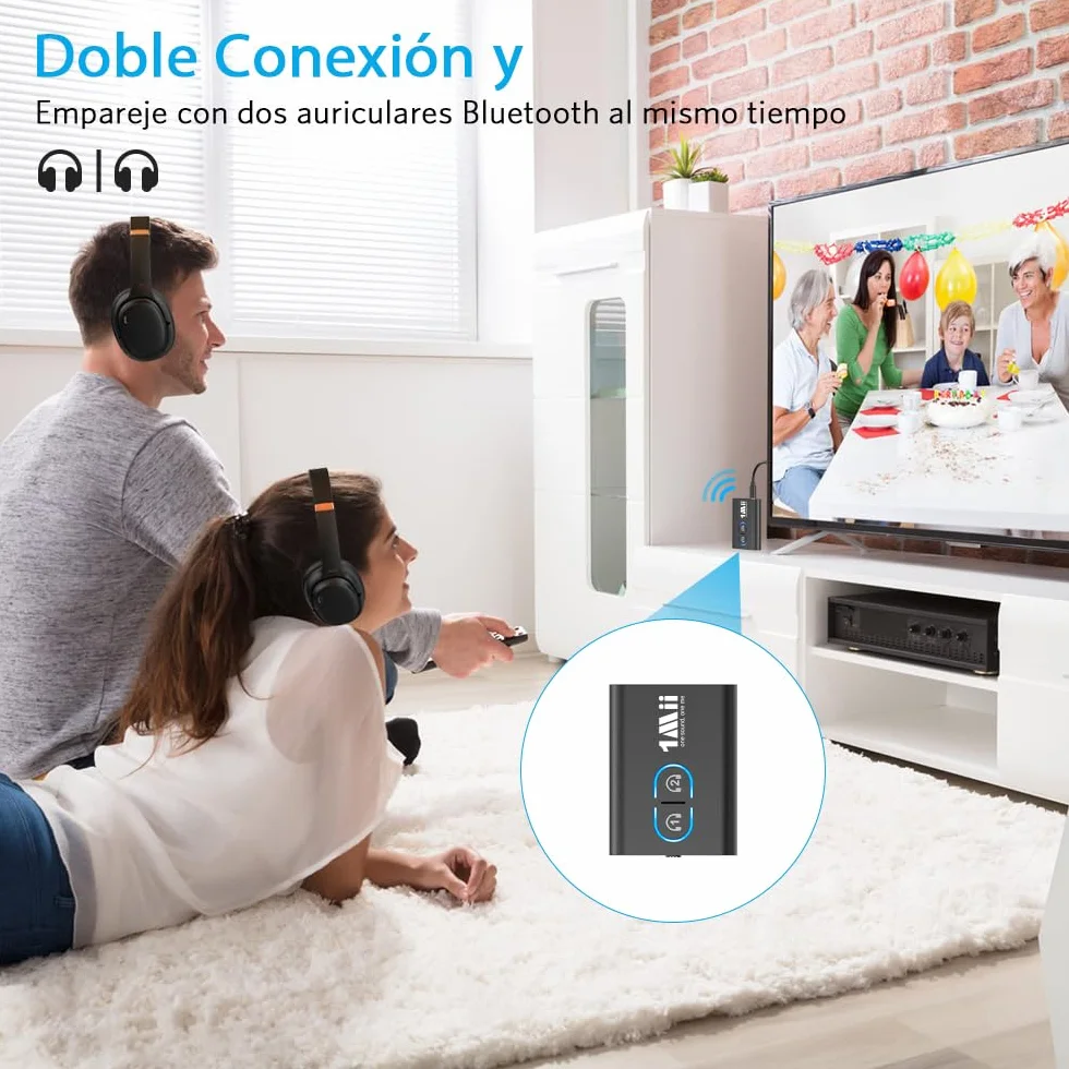1Mii ML300 Transmisor Receptor Bluetooth 5.3 para TV, Adaptador Bluetooth Audio Jack 3.5mm AUX aptX LL/AD/HD, Dual Link, Música HiFi para PC/Auriculares/Estéreo/Coche/Altavoces/Avión