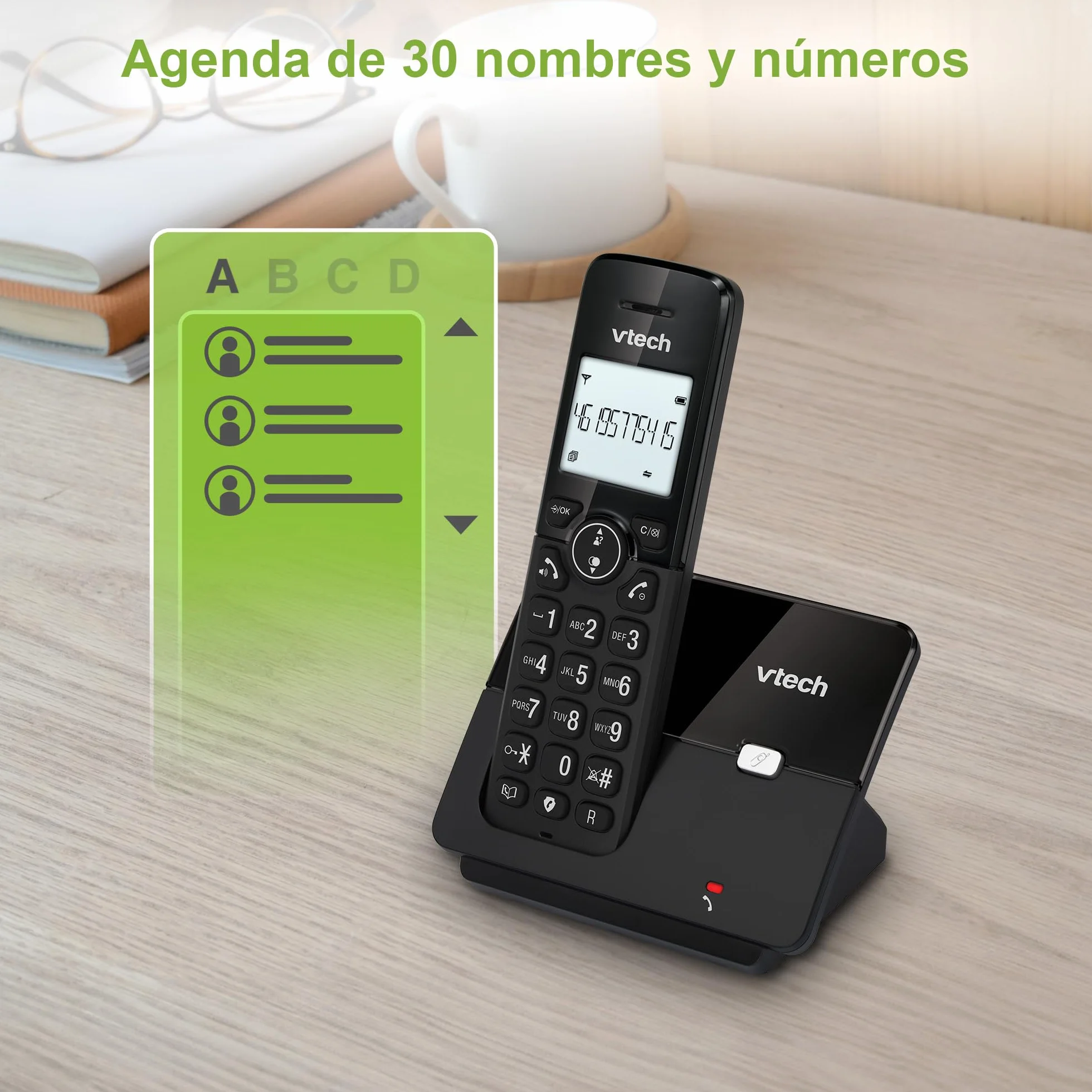 VTech CS2001 Teléfono inalámbrico DECT Duo, Identificador de Llamadas, Manos Libres, Negro