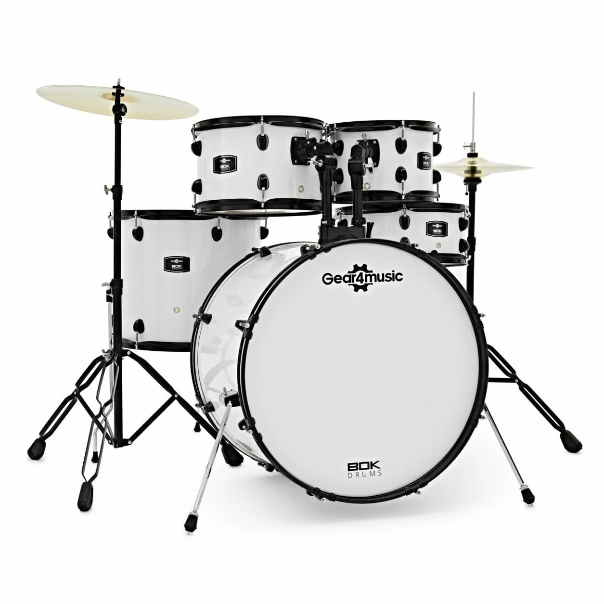 BDK22 Kit de batería acústica completa tamaño Rock con platillos y hardware Blanco